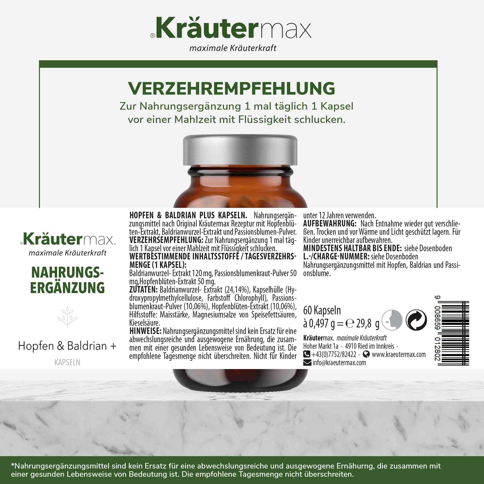 Kräutermax Hopfen & Baldrian plus Kapseln