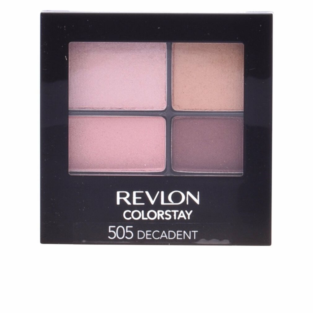 Revlon ColorStay Lidschatten Palette. Vier Farbtöne in einer schwarzen quadratischen Verpackung. Aufschrift: 505 Decadent.