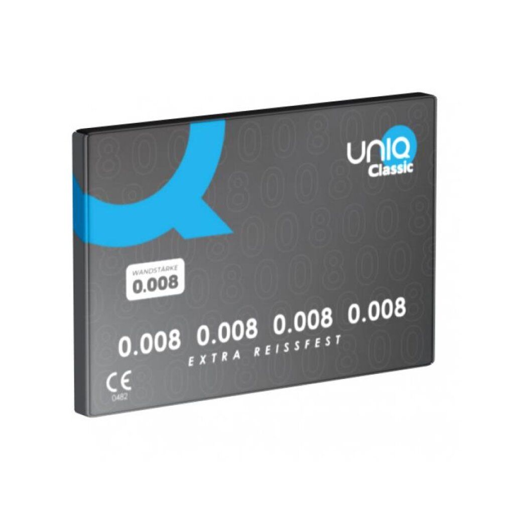 Uniq Classic Kondompackung, 0.008 mm Dicke, extra reißfest.
