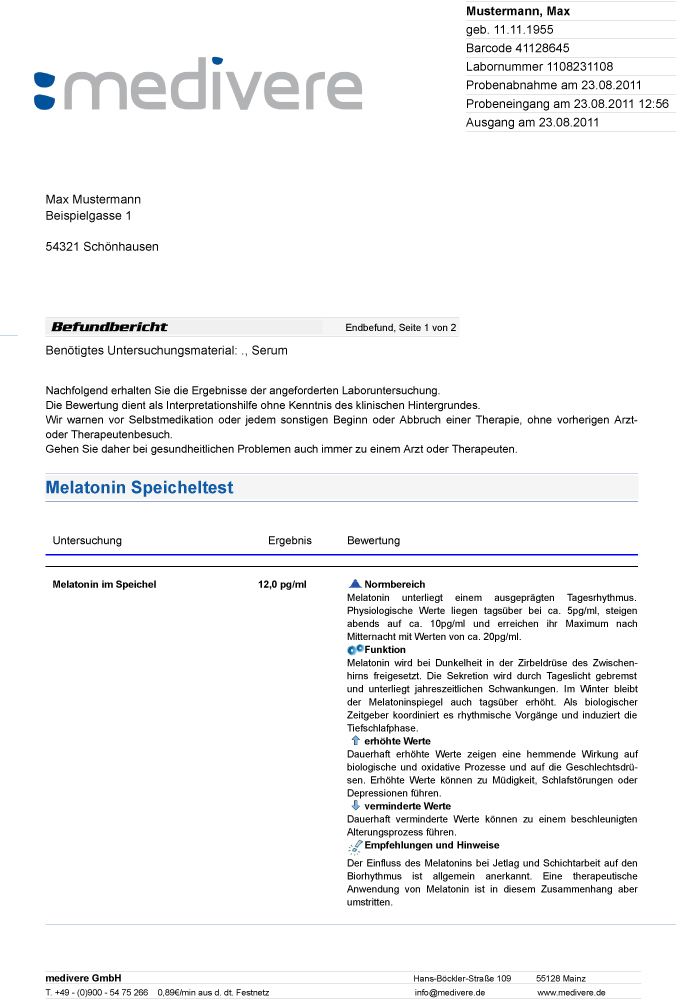 medivere Labordiagnostik Melatonin Speicheltest