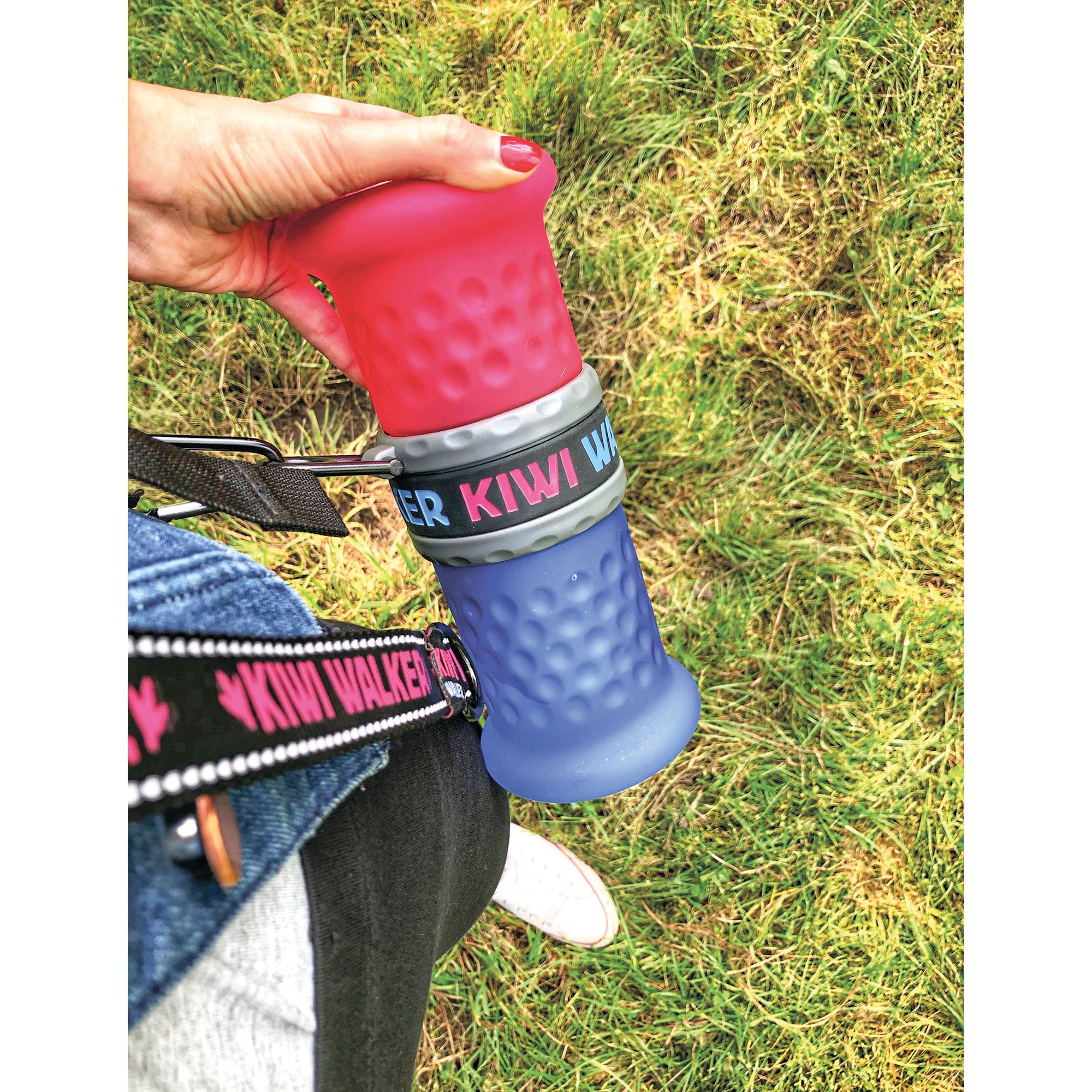 Kiwi Walker Reise Flasche 2in1 - Trinkflasche und Futternapf für Hunde mit Karabiner