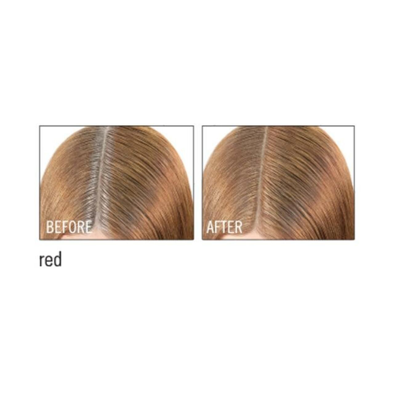 Vorher-Nachher-Vergleich von Haaransatz. Beide Bilder zeigen roten Farbton. Text: rot.