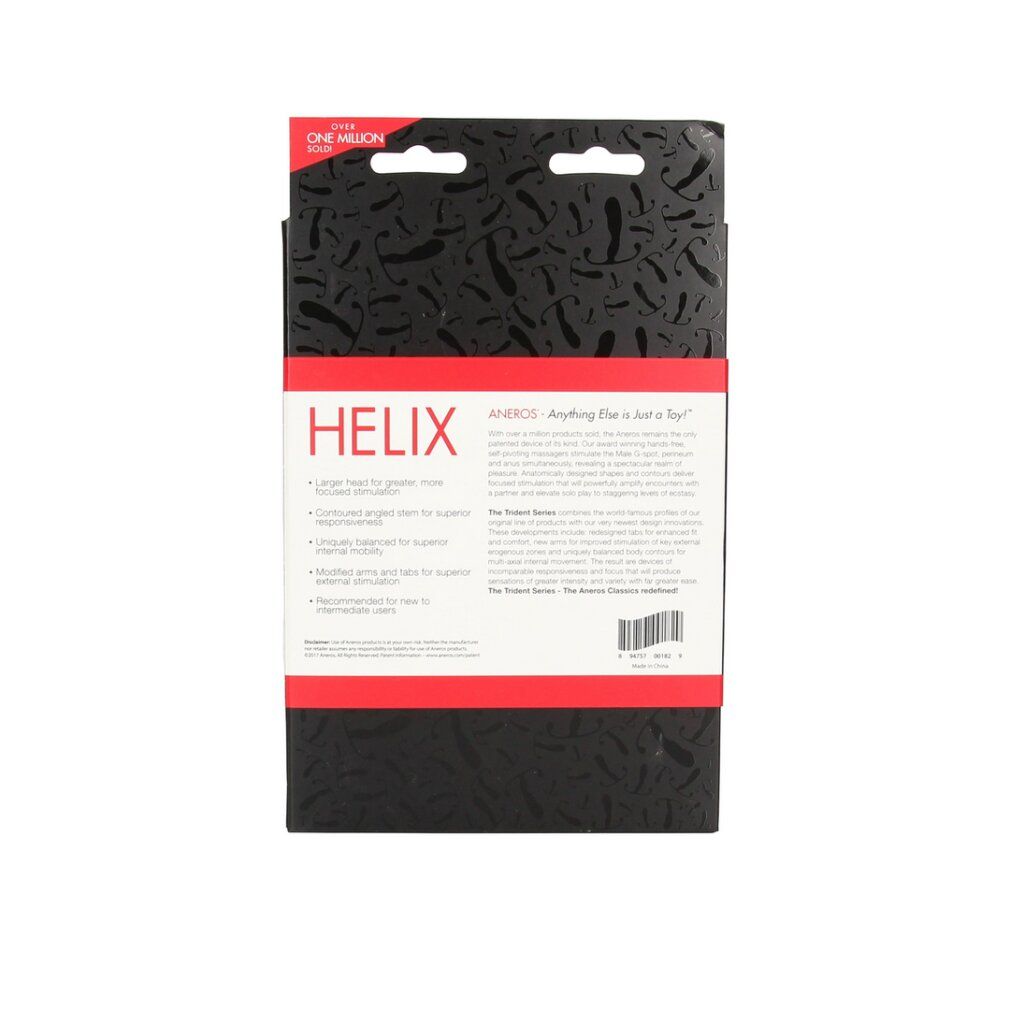 Verpackung des Aneros Helix G-Punkt-Stimulators mit Abbildung des Produkts und Auszeichnungen.