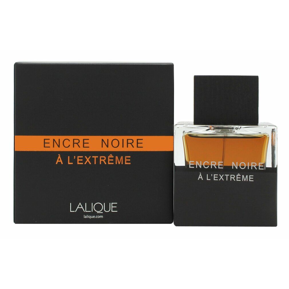 Schwarzer Flakon und Verpackung. Aufschrift: Encre Noire à L'Extreme, Lalique.