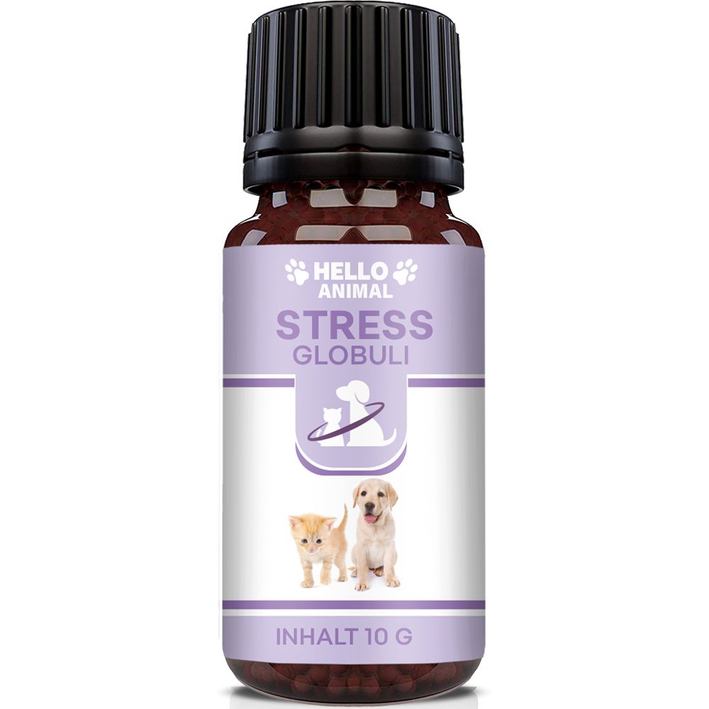 Braune Glasflasche mit schwarzem Deckel. Etikett mit Produktname, Logo und Abbildung von Hund und Katze. Inhalt: 10 g.