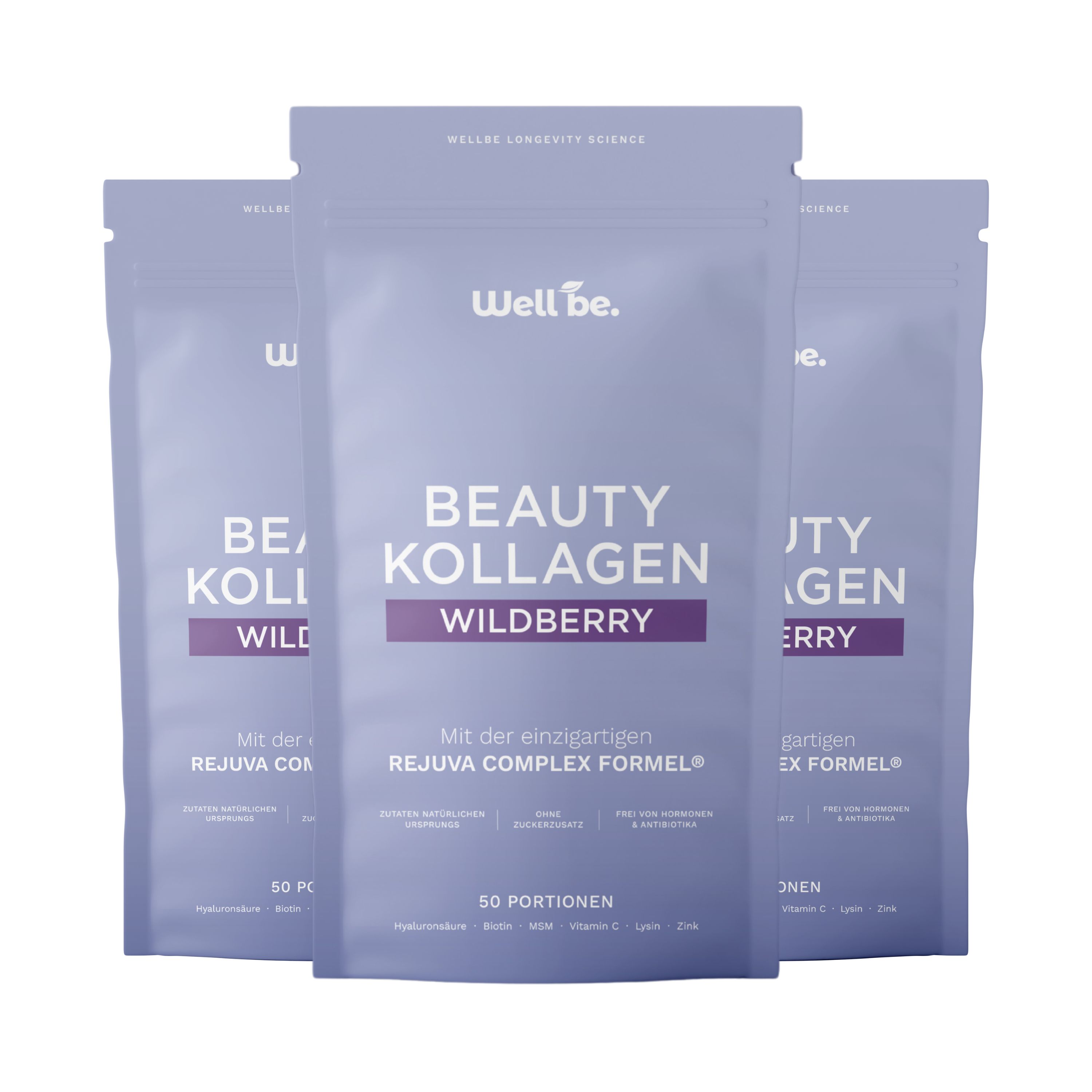 wellbe Beauty Kollagen Wildberry mit Rejuva Complex® Formel 3x250 g Pulver