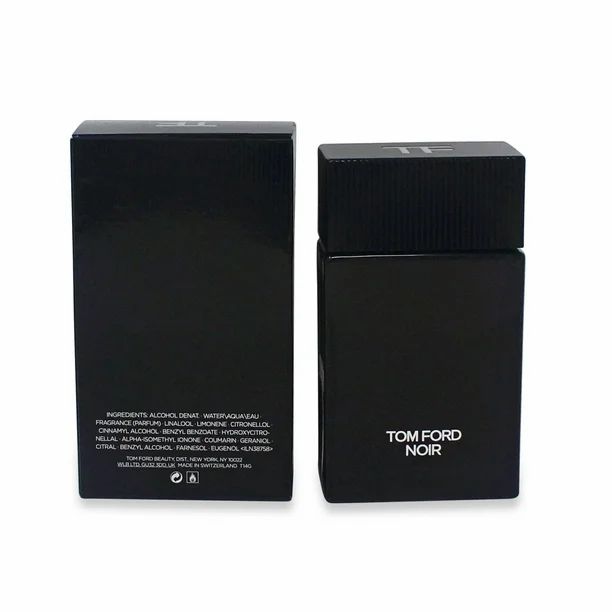 Schwarzer Flakon und schwarze Verpackung. Aufschrift TOM FORD NOIR in Weiß. Text auf der Verpackung.