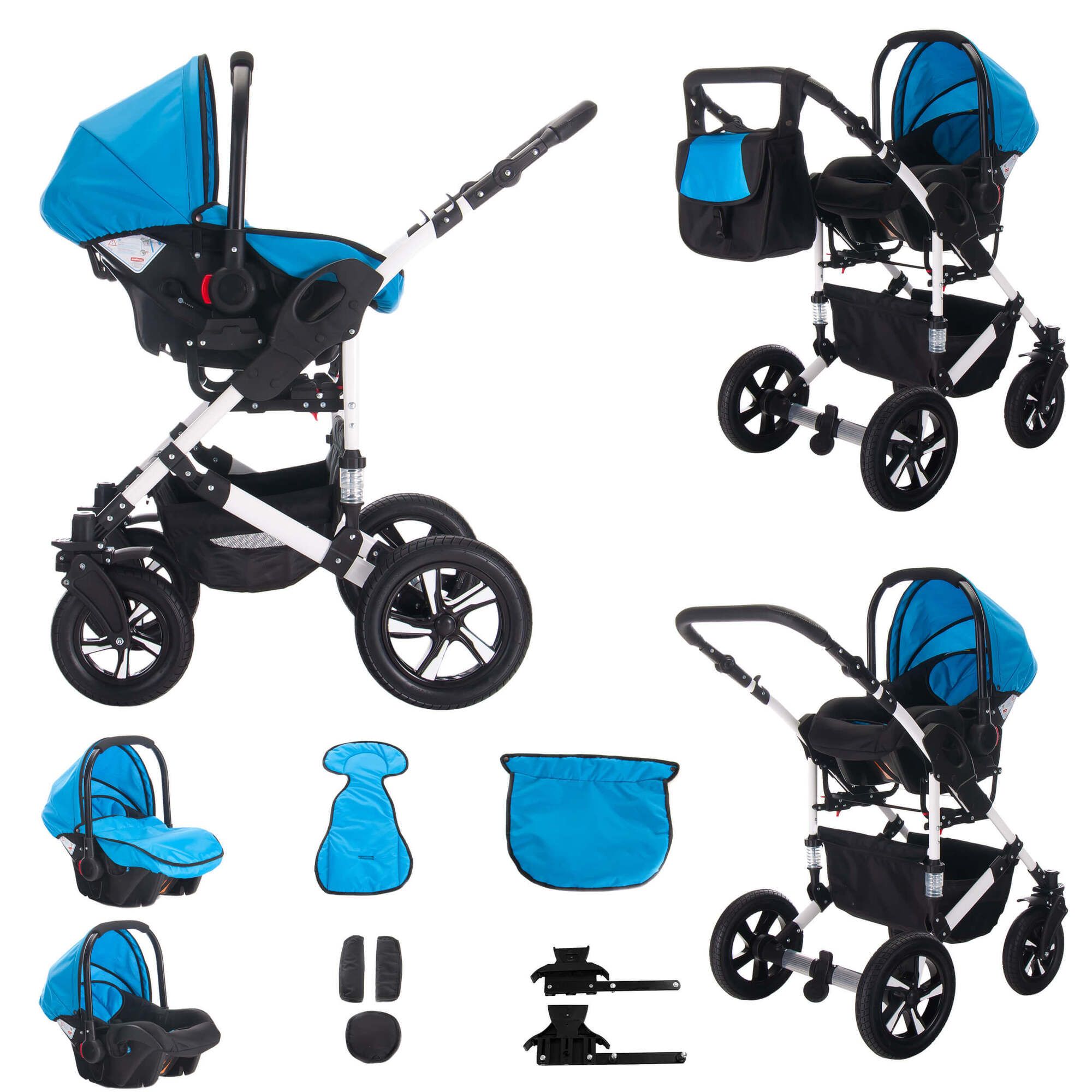 Bebebi Florida 3 in 1 Kinderwagen Set Hartgummireifen, Floblue