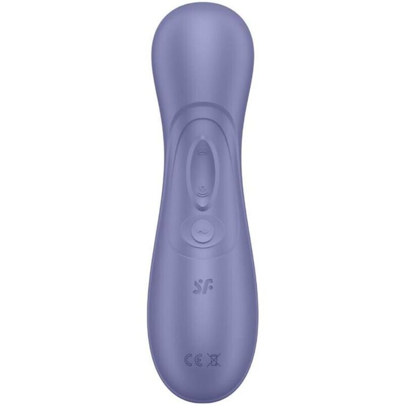 Lila Vibrator. Auf der Rückseite befinden sich Knöpfe und ein CE-Zeichen.