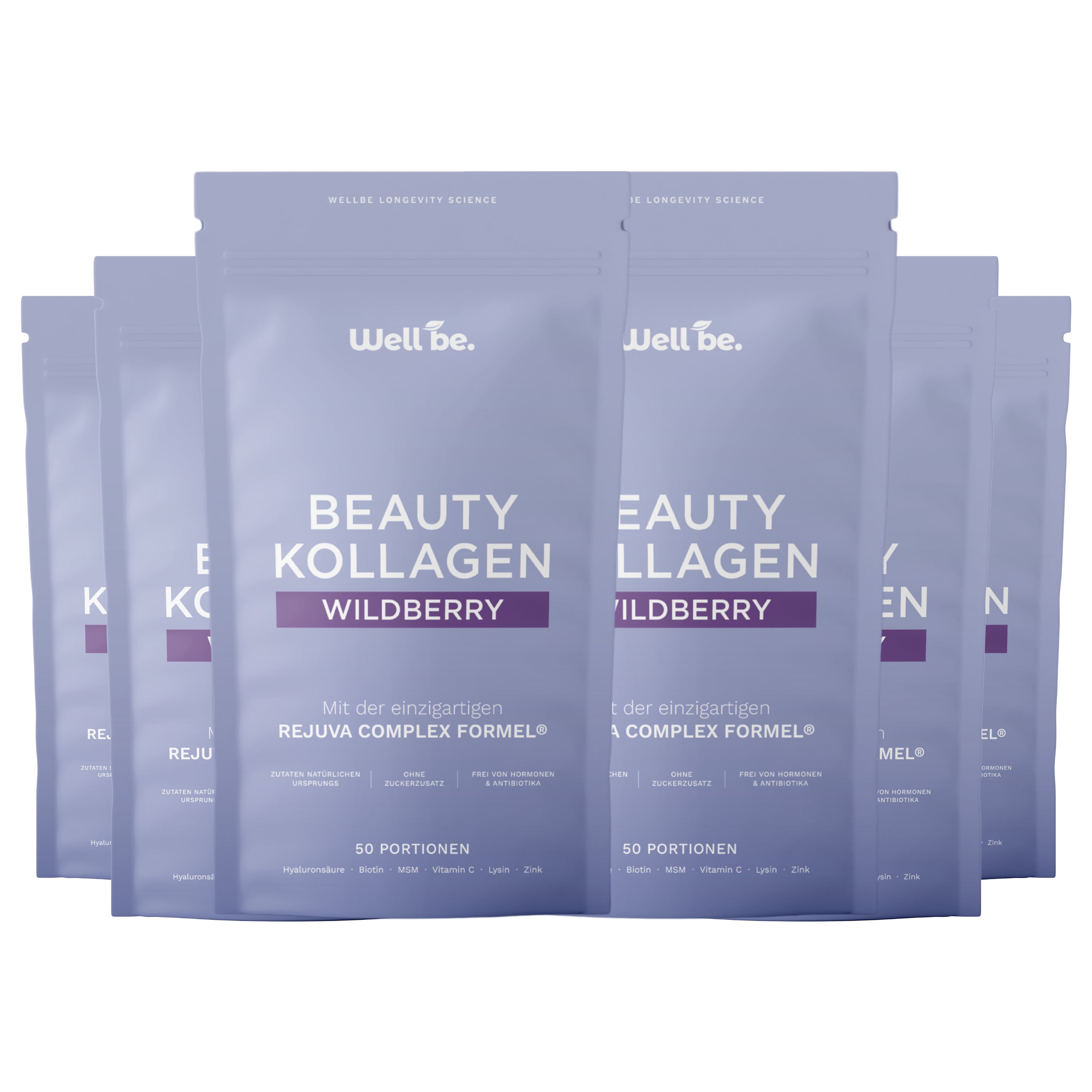 wellbe Beauty Kollagen Wildberry mit Rejuva Complex® Formel 6x250 g Pulver