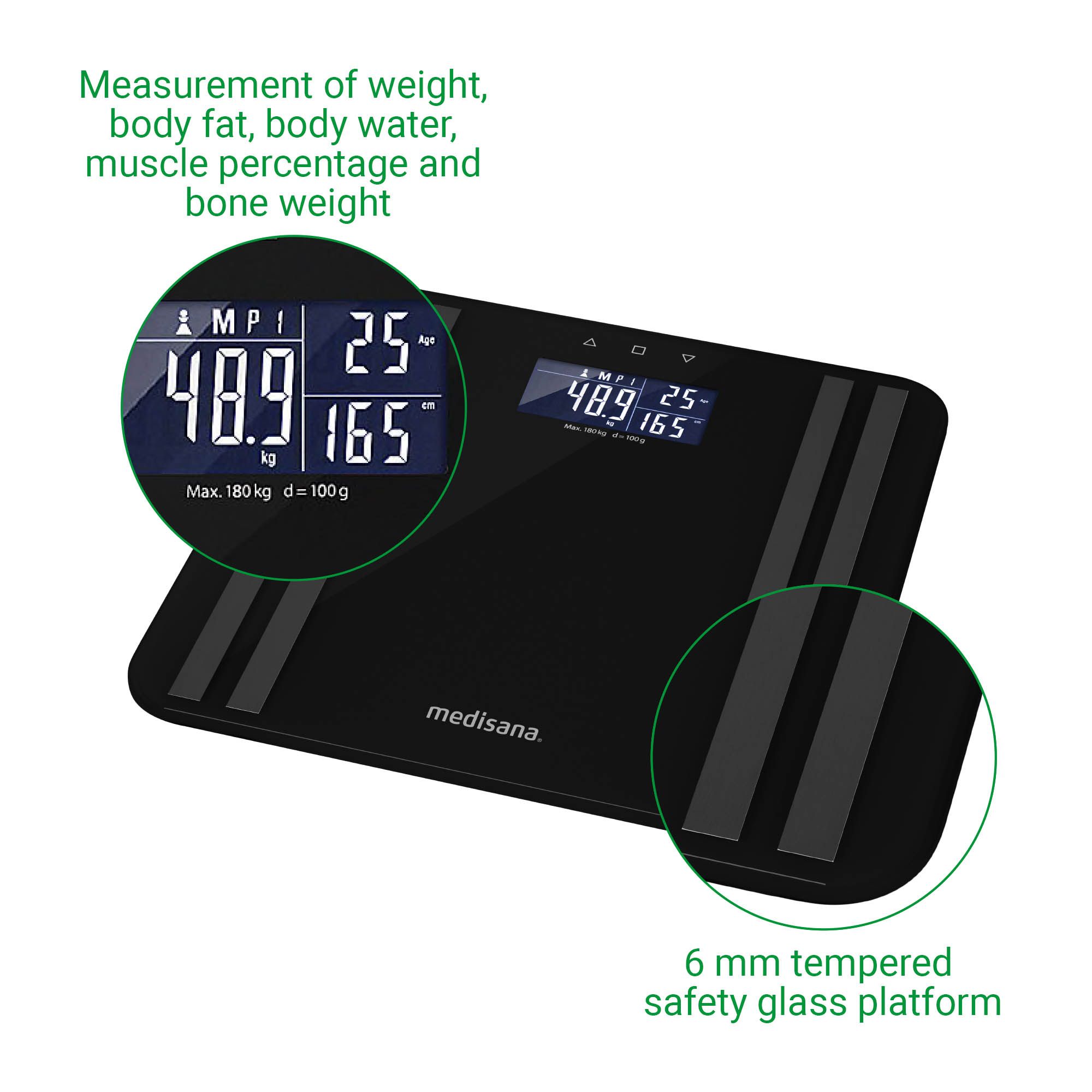 medisana BS 465 Körperanalysewaage | bis 180 KG | Personenwaage mit Bluetooth App | mit BMI-Rechner
