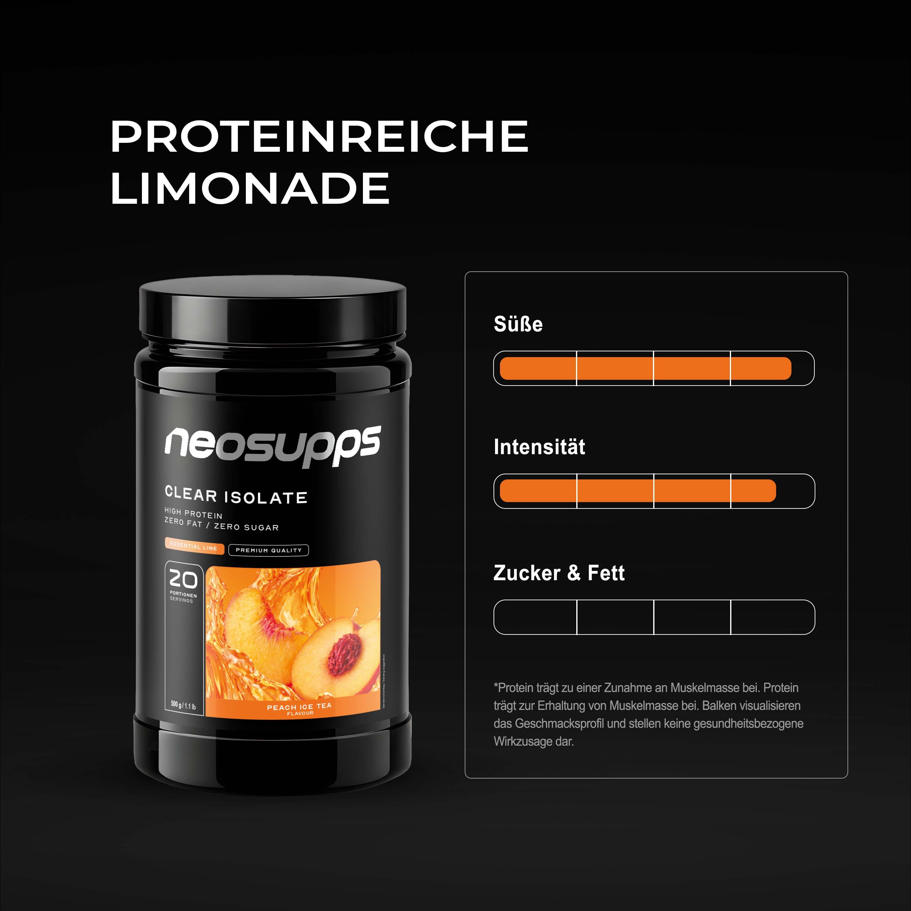 Neosupps Clear Whey Isolat Peach Ice Tea, 500g, Protein Pulver, Eiweißshake