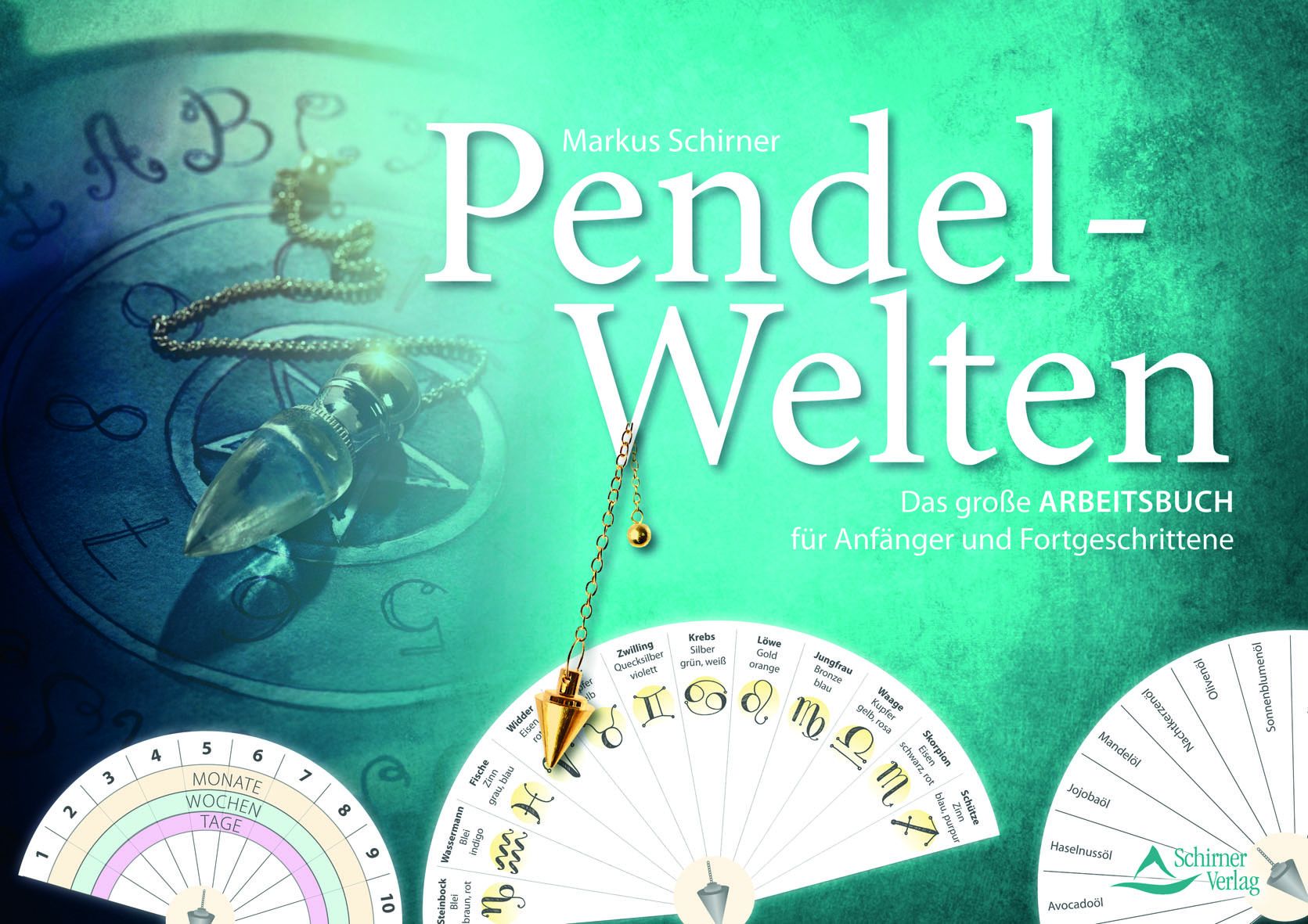 Buchcover mit Titel "Pendel-Welten". Ein Pendel hängt über einem Ziffernblatt. Autor: Markus Schirner. Verlag: Schirner Verlag.