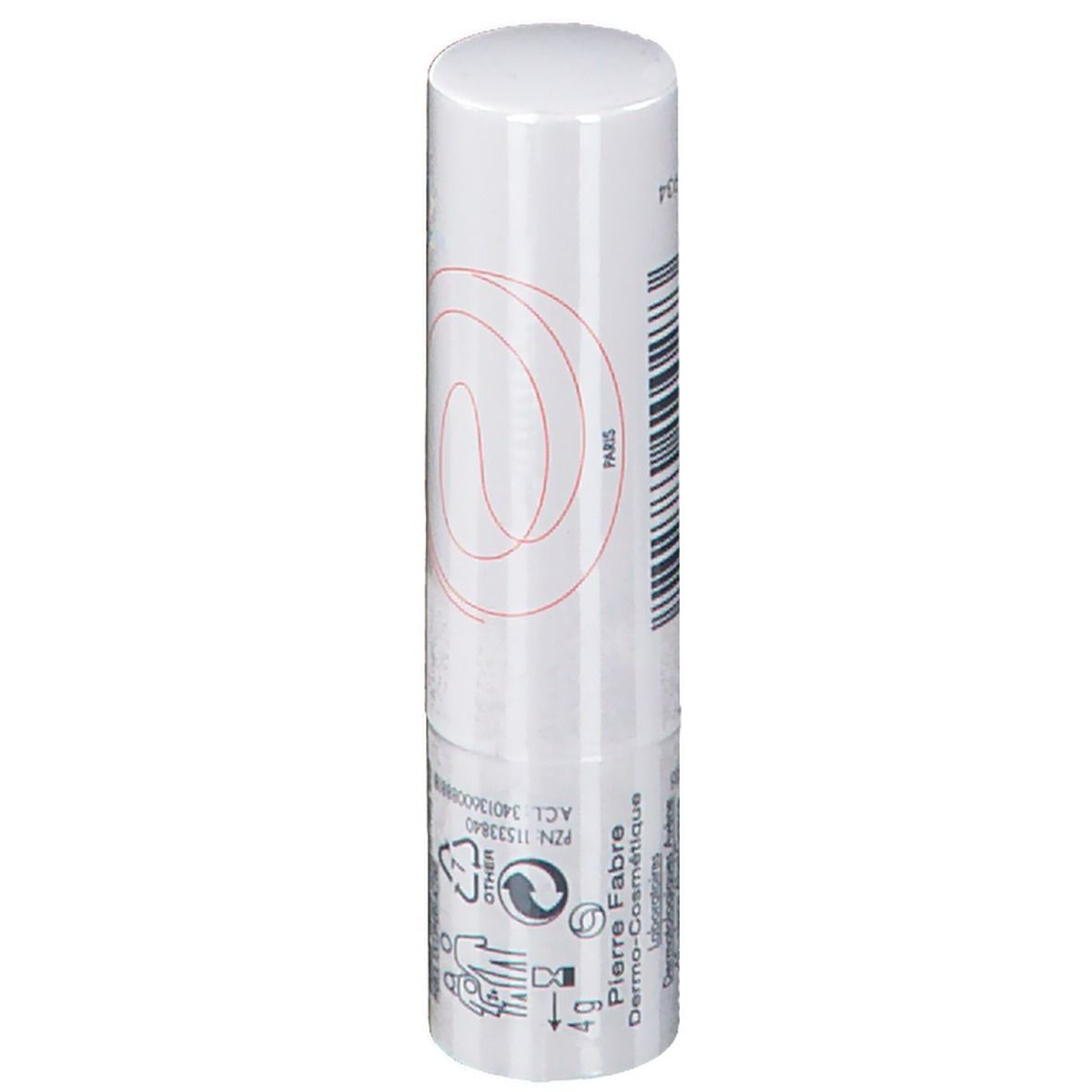 Weißer Lippenpflegestift mit orangefarbener Schrift. Text: Avène Cold Cream Reichhaltiger Lippenpflegestift.
