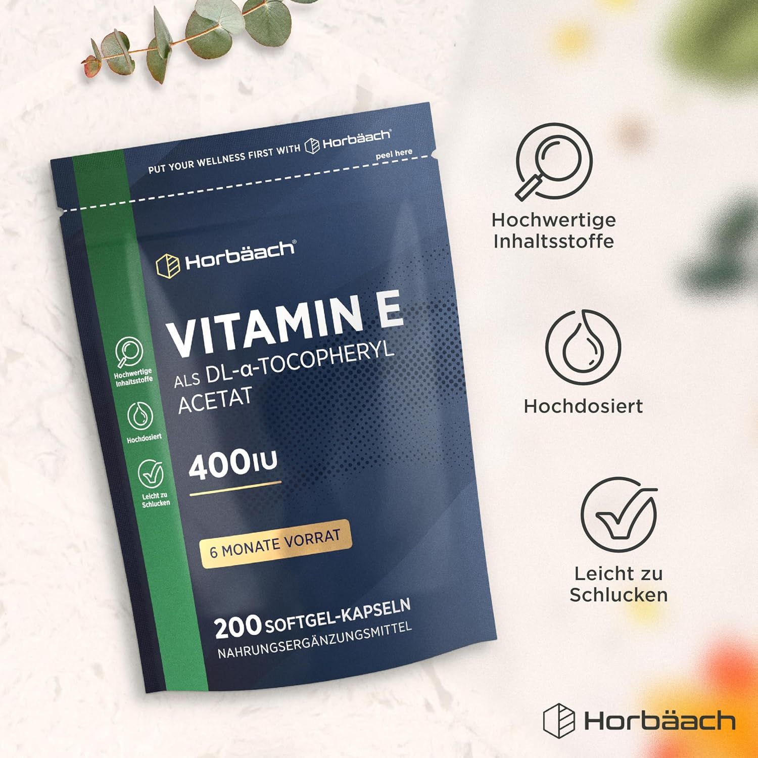 Horbäach Vitamin E, 200 Weichkapseln