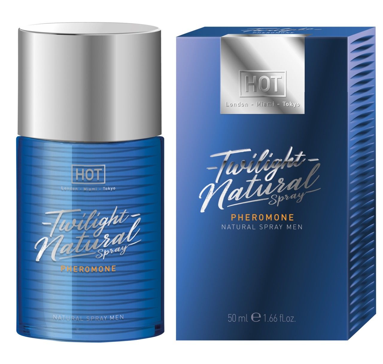 Twilight Natural Spray für Männer, blaue Flasche und Kartonverpackung, Pheromon-Spray.