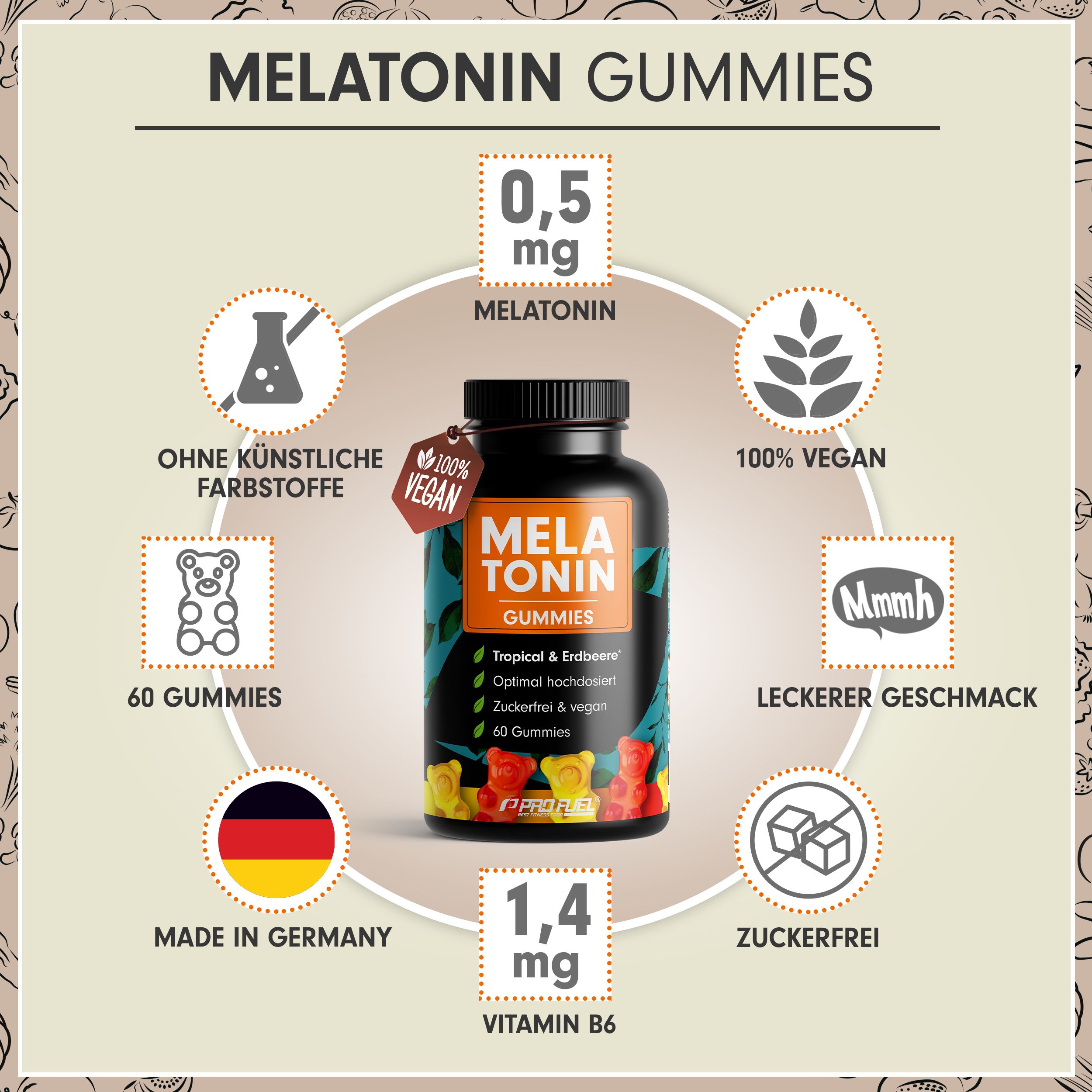 ProFuel - Melatonin Gummies 60x mit 0,5 mg bioaktivem Melatonin