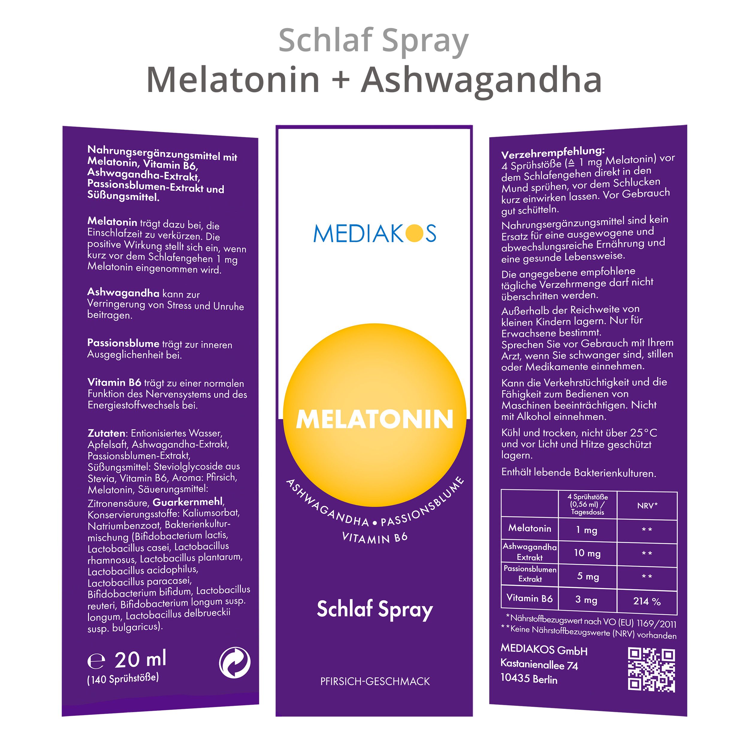 Mediakos® Melatonin Ashwagandha Schlaf Spray
