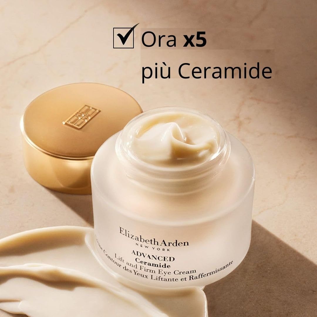 Geöffnetes Creme-Glas mit Deckel. Creme-Textur sichtbar. Elizabeth Arden Logo und Produktname.