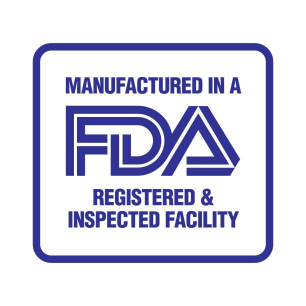 Blaues FDA-Logo. Text: MANUFACTURED IN A FDA REGISTERED & INSPECTED FACILITY.
