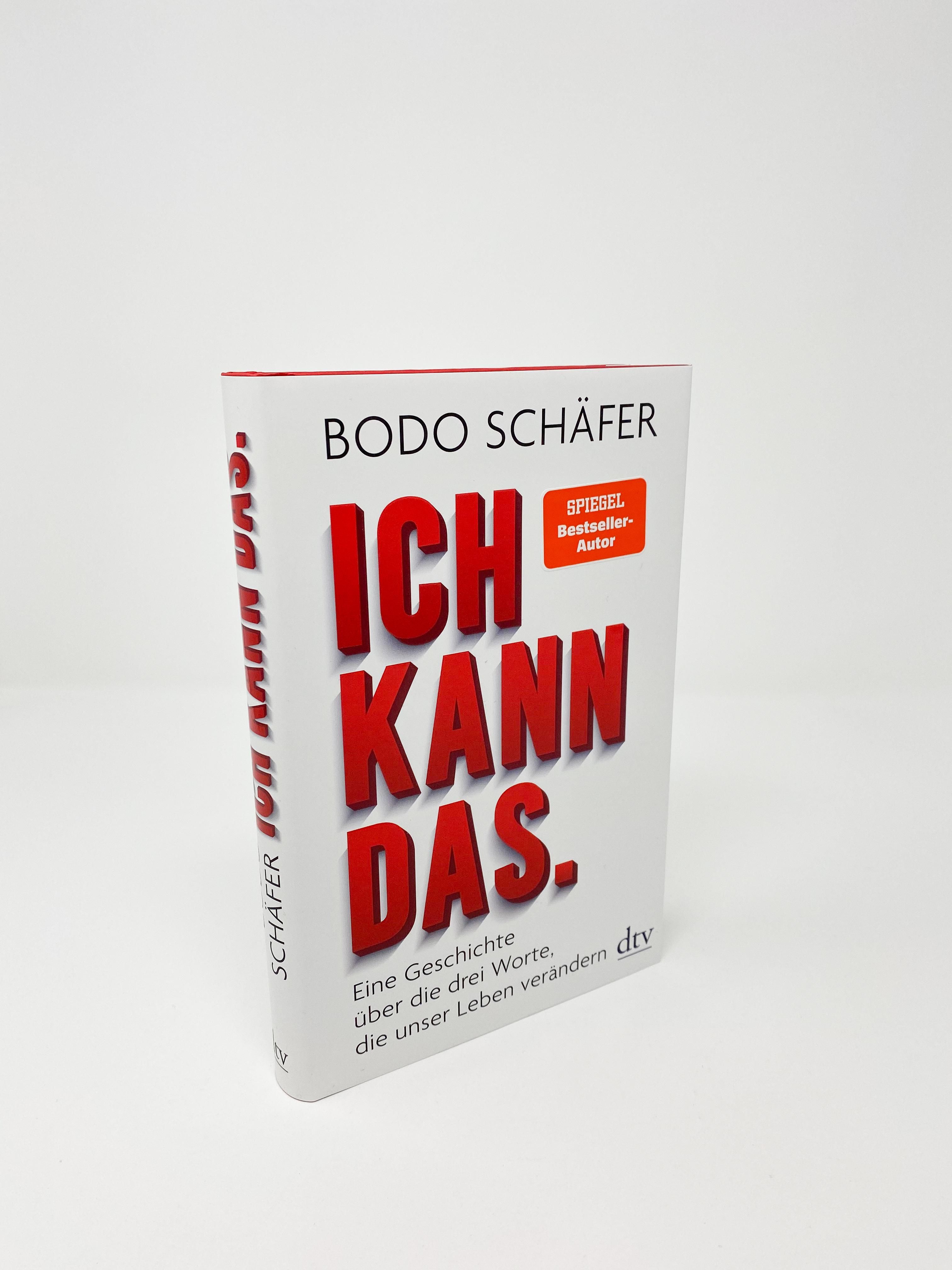 Buch "ICH KANN DAS." von Bodo Schäfer, leicht schräg. Roter Titel auf weißem Cover. "Spiegel Bestseller" Aufkleber.