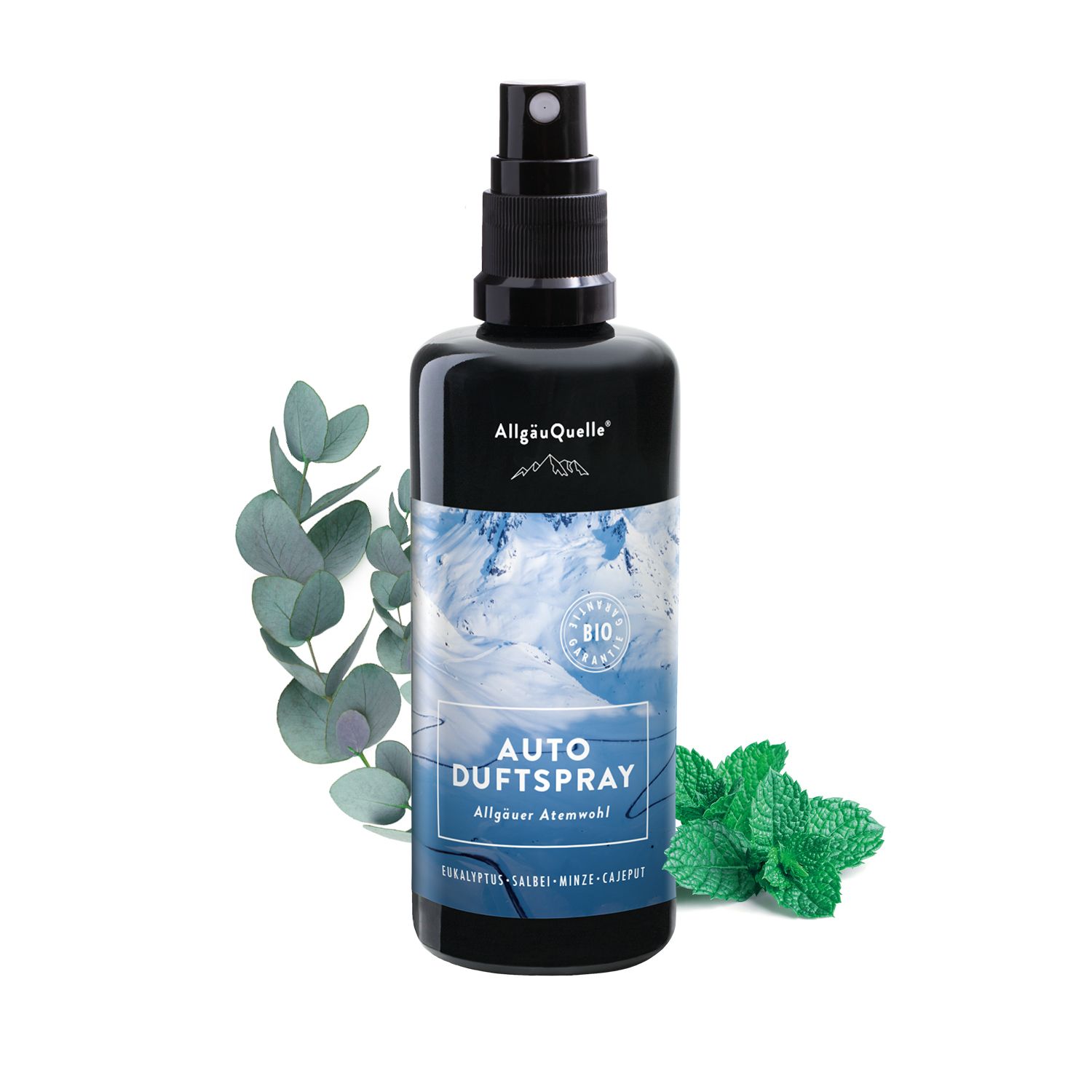 AllgäuQuelle Bio Autoduft Lufterfrischer Duftspray Eukalyptus, Salbei, Minze und Cajeput