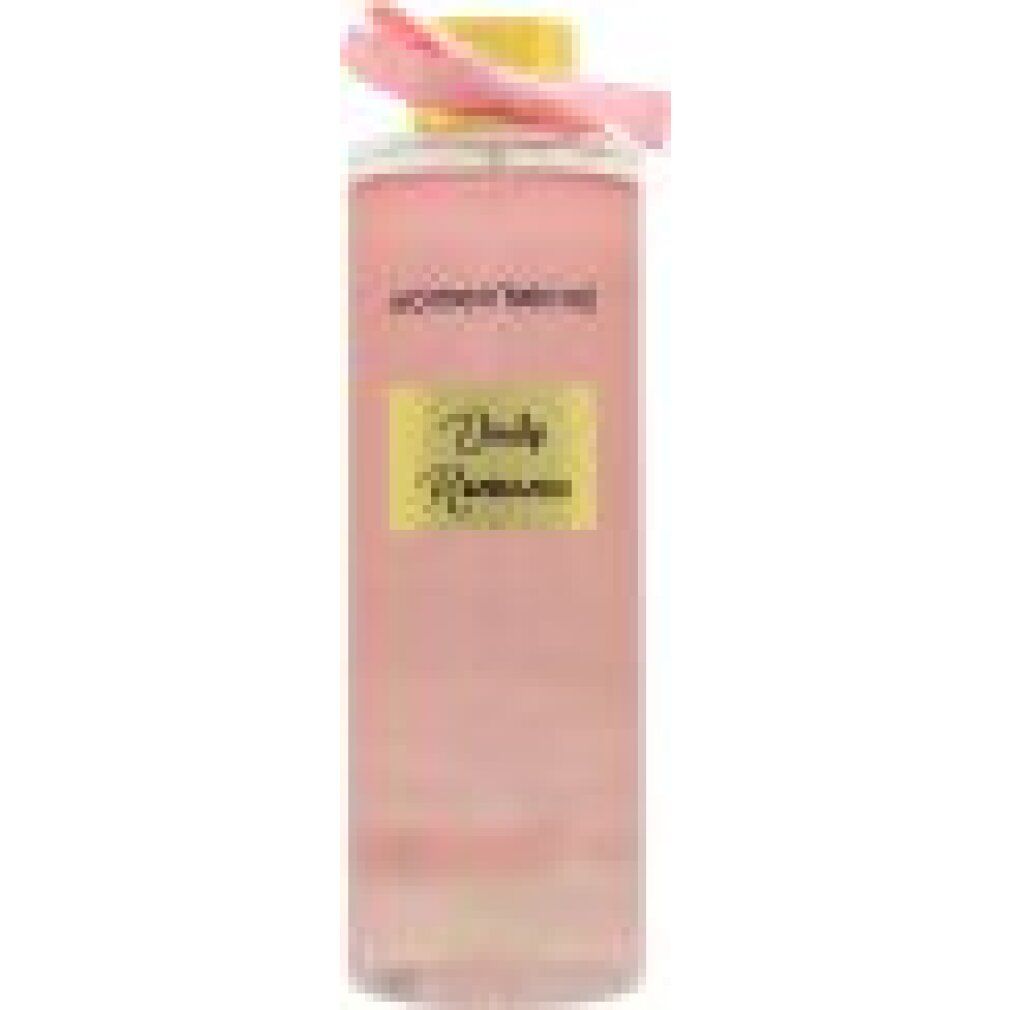 Rosa Körperspray-Flasche mit gelbem Deckel und rosa Schleife. Aufschrift 'women'secret' und 'Daily Romance'.