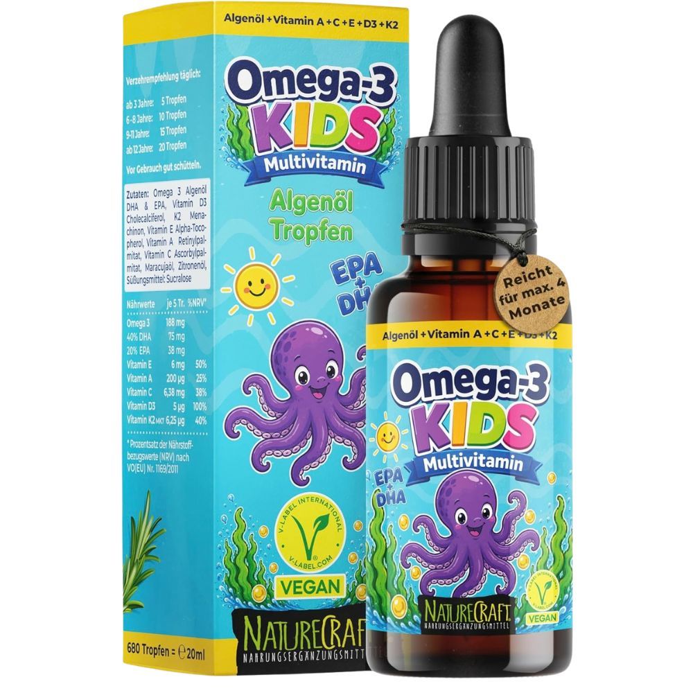 NatureCraft Omega-3 Kids Multivitamin Tropfen – DHA & EPA + Vitamine 20 ml
