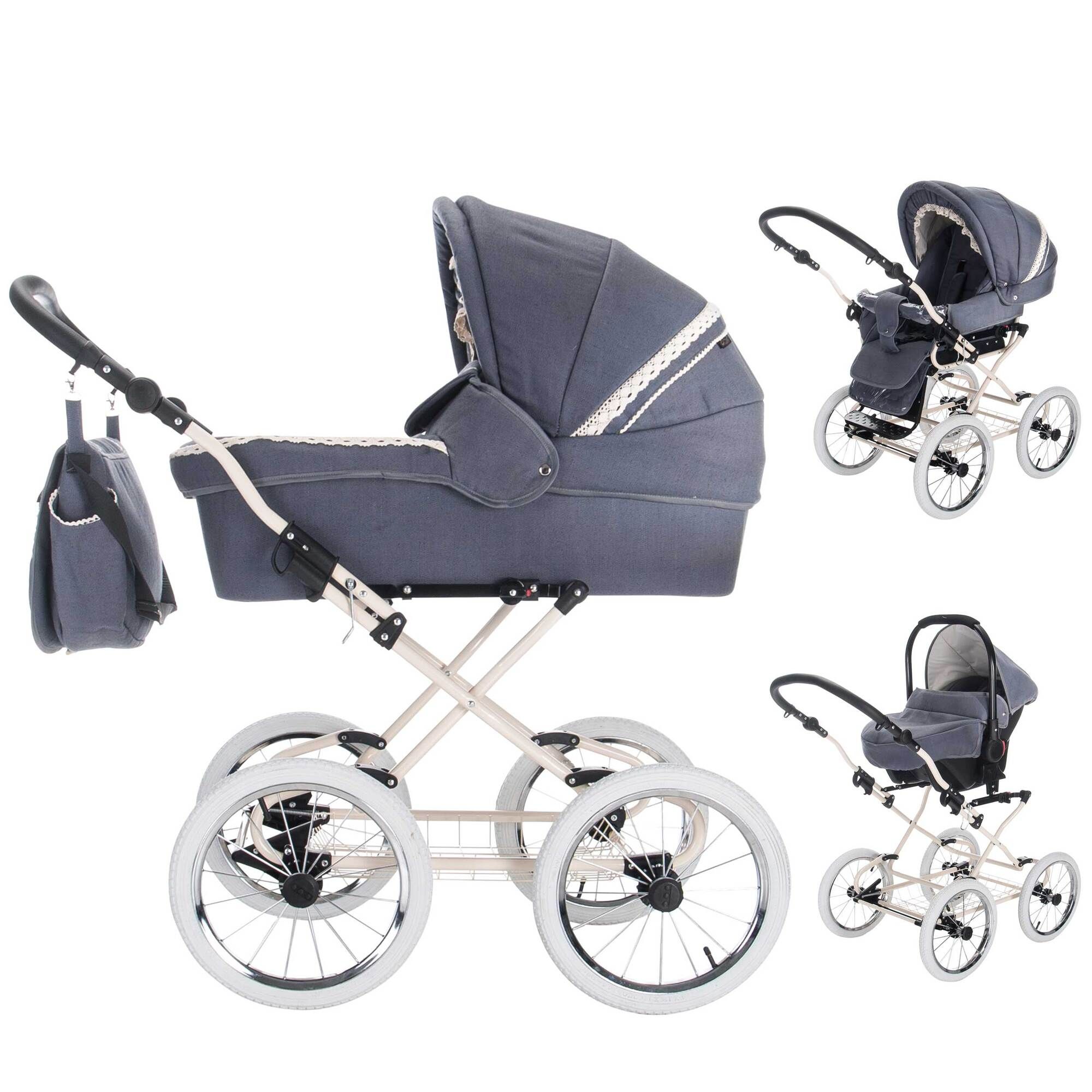 Friedrich Hugo Natureline 3 in 1 Kinderwagen Set Öko Nostalgie Kinderwagen, Elisabeth Stone Creme