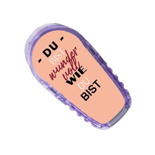 Aufkleber mit lila Rahmen und orangefarbenem Hintergrund. Text: Du bist wundervoll, wie du bist.