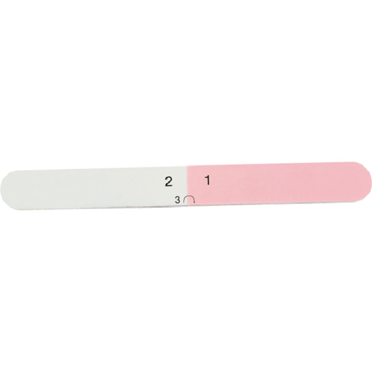 Polierfeile mit drei Phasen. Rosa, weiß und grau. Aufgedruckte Zahlen 1, 2, 3.