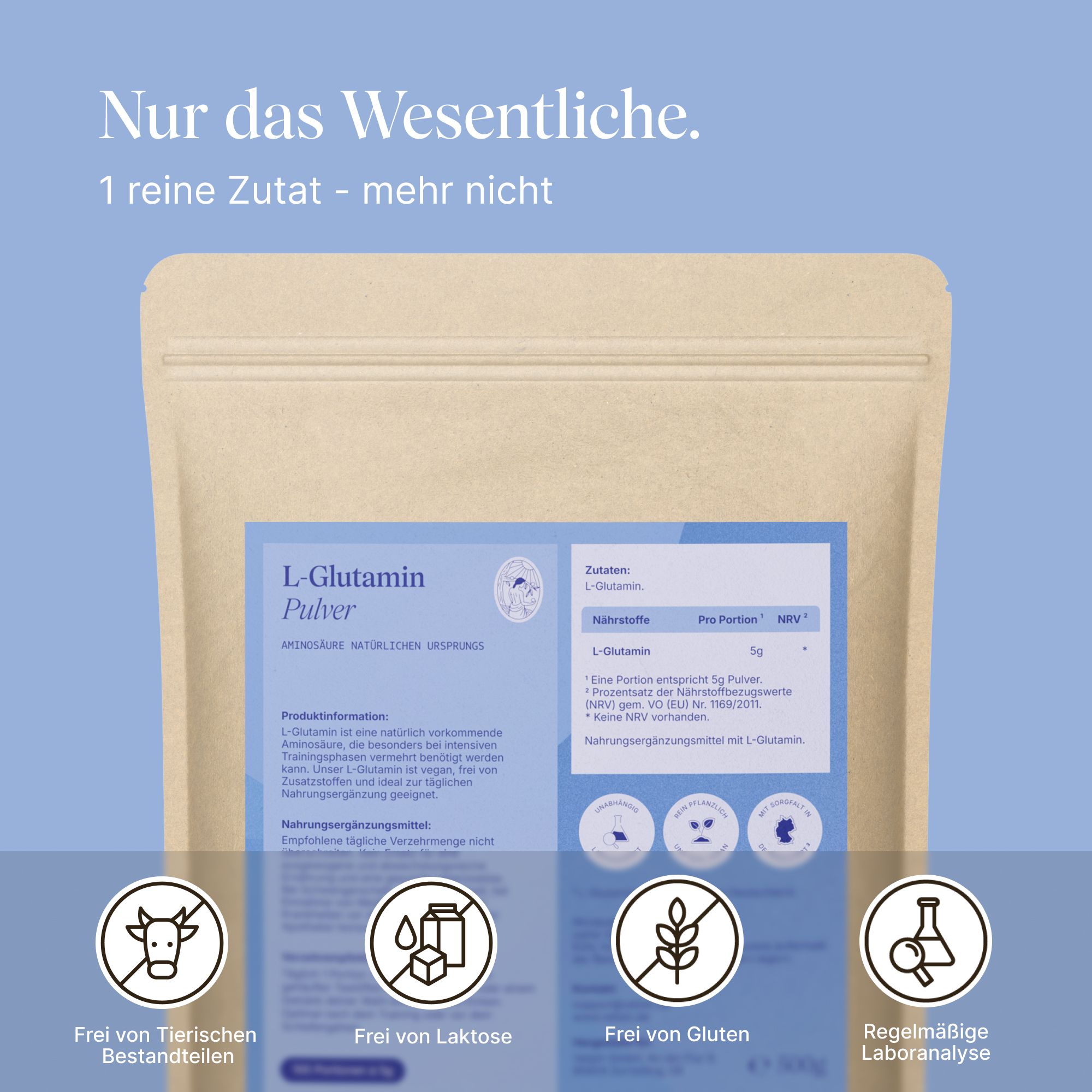 VETAIN L-Glutamin Pulver: Nur 1 reine Zutat, frei von tierischen Bestandteilen, Laktose und Gluten.