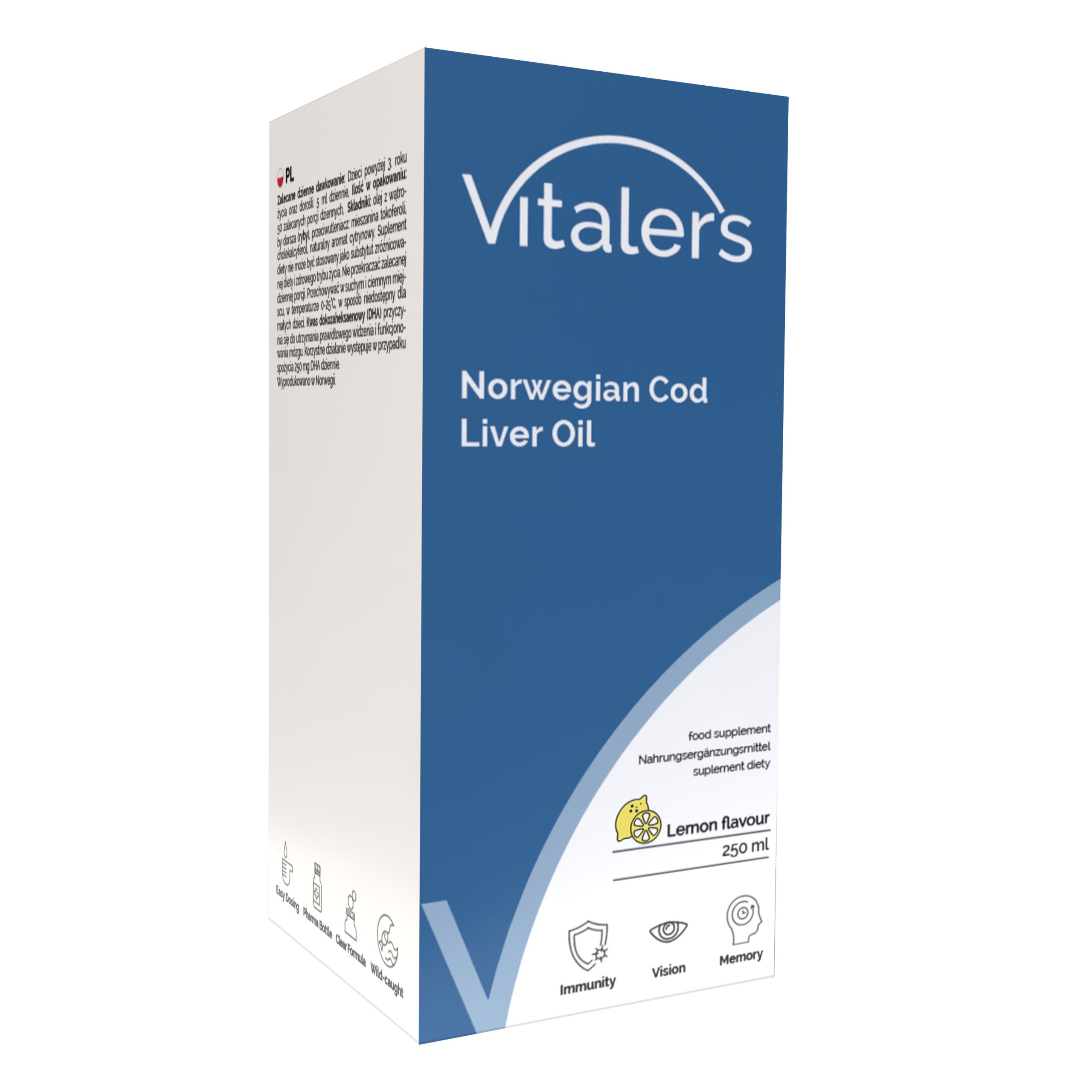 Vitaler’s Omega-3 Lebertran, Vitamine D und E, Zitronengeschmack