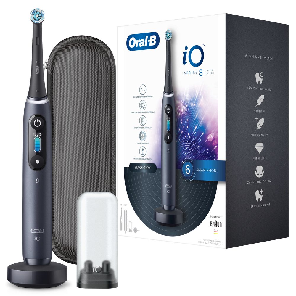 Oral-B - Elektrische Zahnbürste "iO Series 8 Black Onyx" + Reiseetui in Schwarz