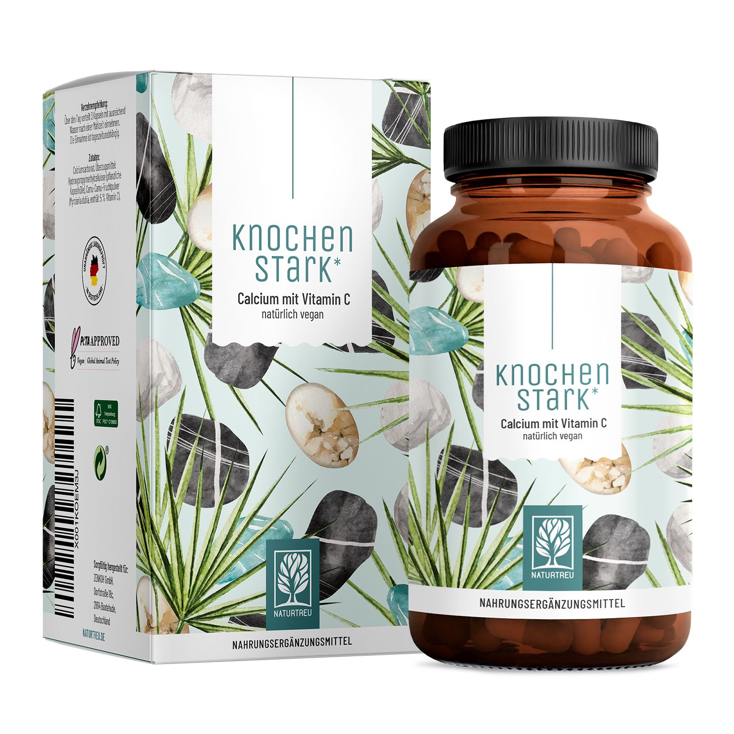 Calcium Kapseln mit Vitamin C - 120 Kalzium Kapseln - Knochenstark - NATURTREU®