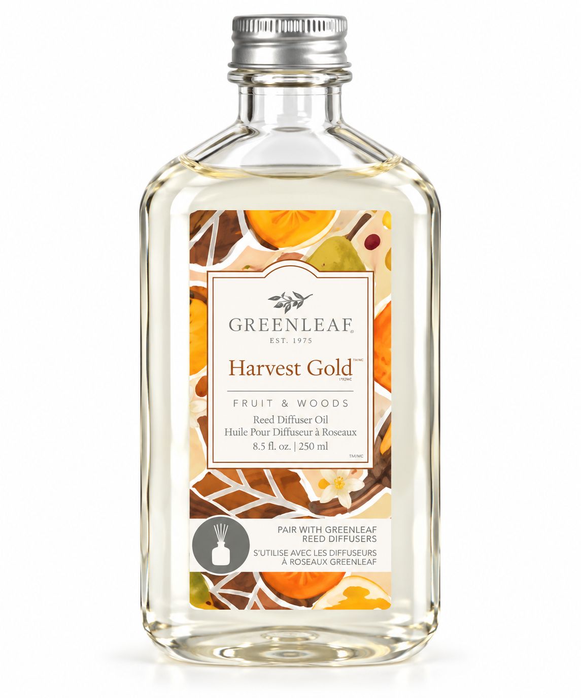 Greenleaf Harvest Gold Reed Diffuser Öl Fruchtig-holziger Raumduft mit weißen Duftstäbchen 250 ml