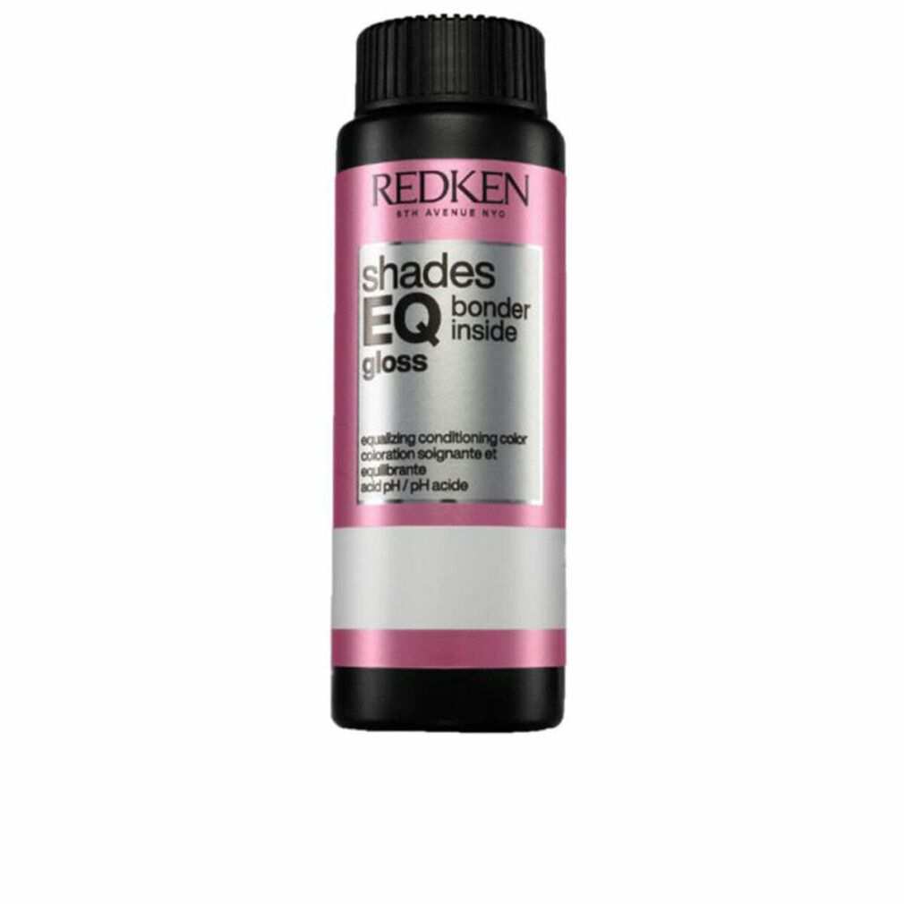 Flasche mit schwarzem Deckel. Rosa-silbernes Etikett mit Schriftzug Shades EQ gloss, bonder inside. Marke Redken.