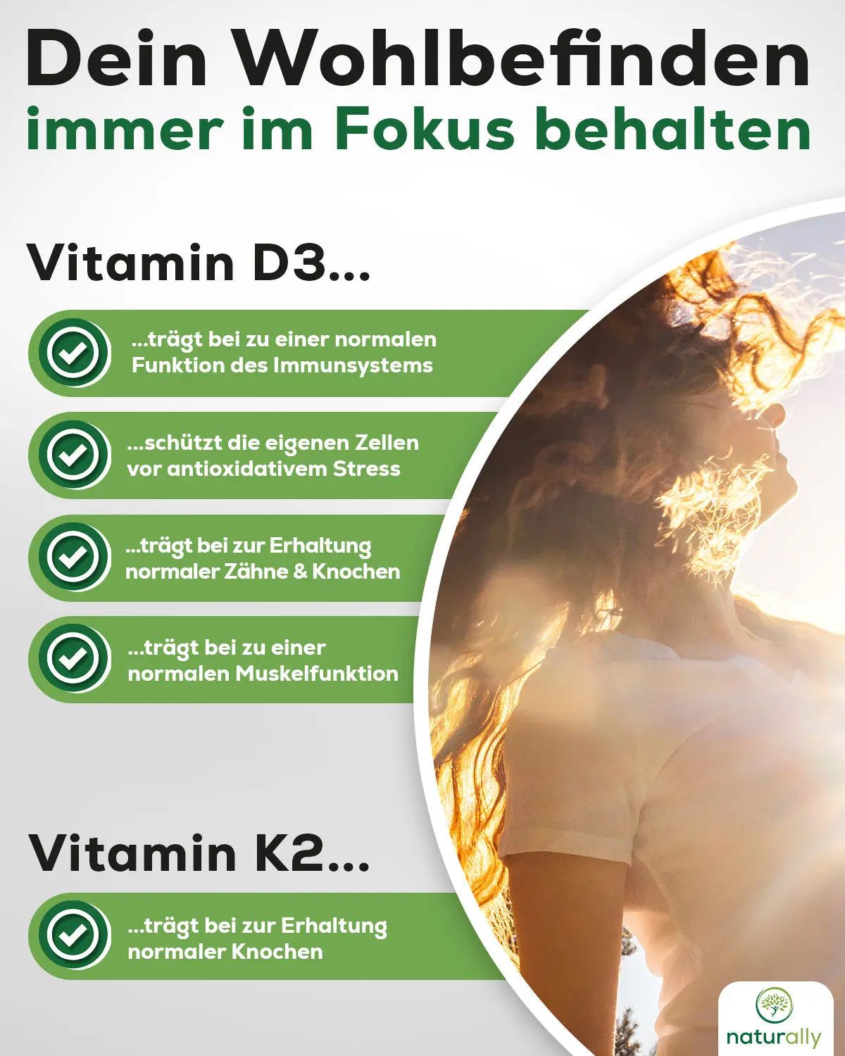 naturally Vitamin D3 + K2 | 5000 I.E. Vitamin D, hochdosiert