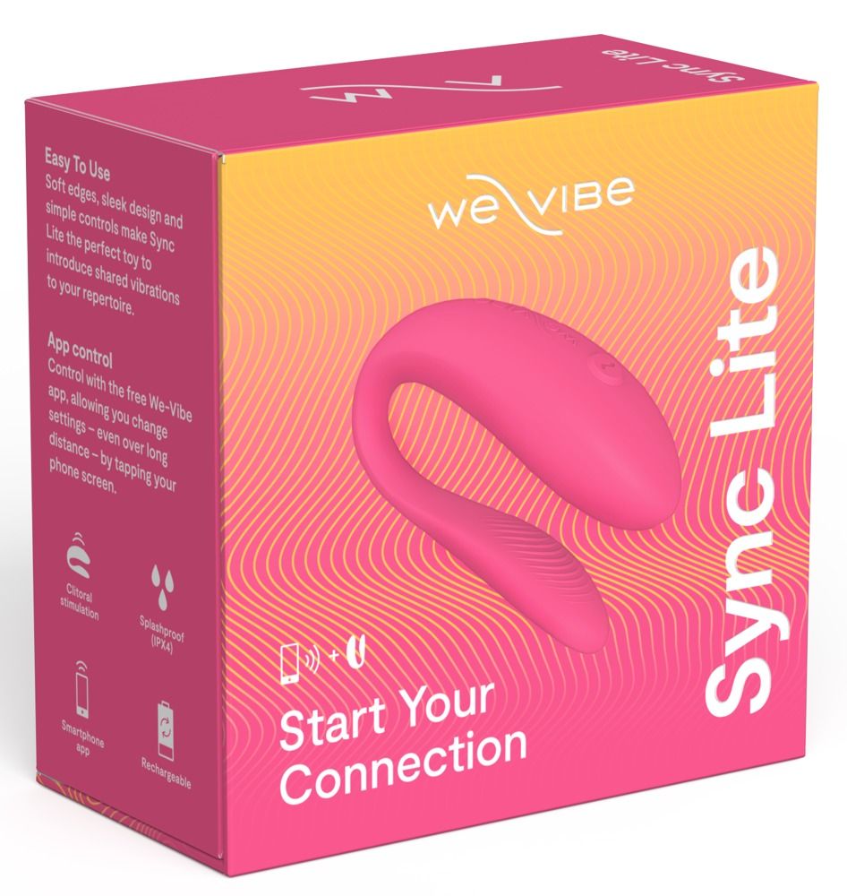 We-Vibe Sync Lite Verpackung. Rosa Box mit Produktabbildung und Text "Sync Lite" und "Start Your Connection".