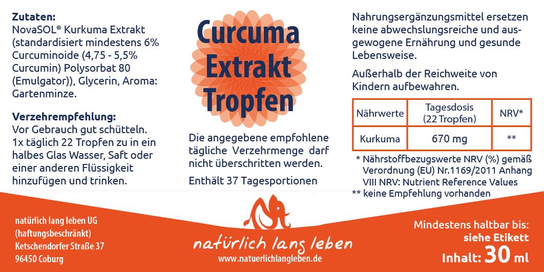 natürlich lang leben Curcuma Extrakt Tropfen vegan 30 ml