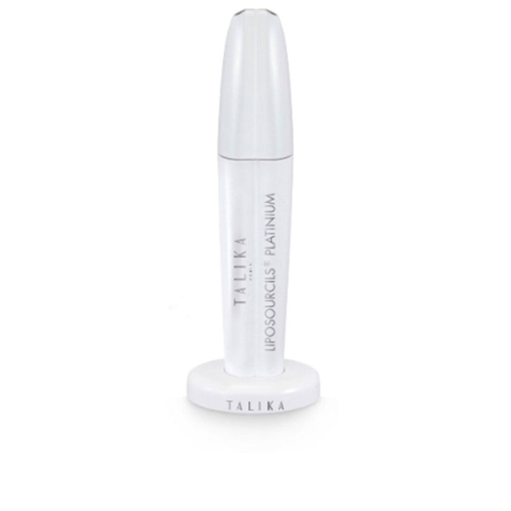 Weisse Serumflasche auf Sockel. Aufschrift: TALIKA und LIPOSOURCILS PLATINIUM.