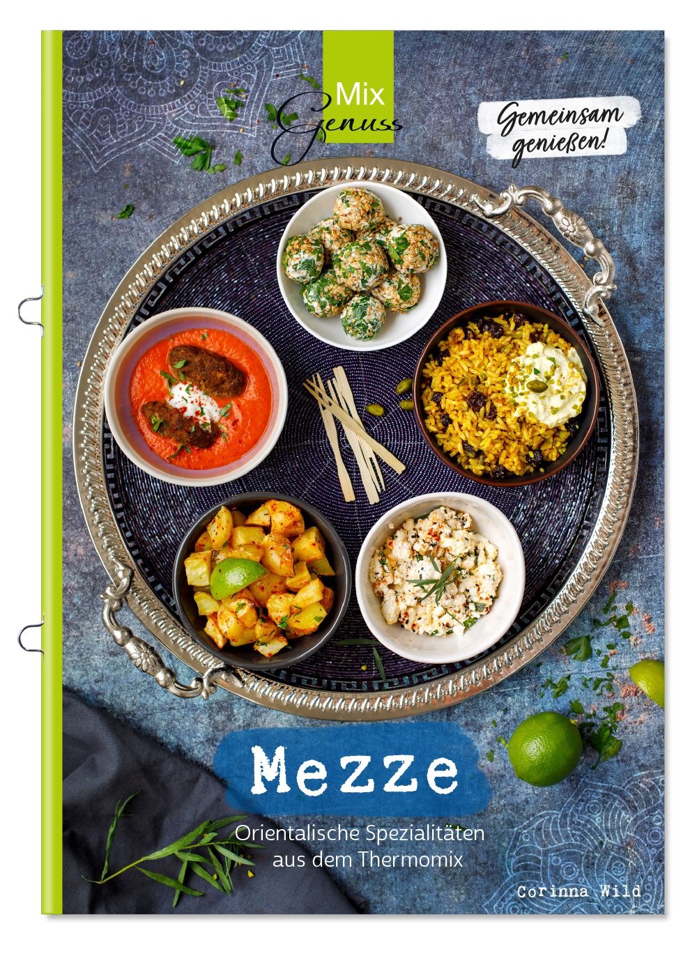 Buchcover mit verschiedenen Mezze-Gerichten auf einem Tablett. Titel: Mezze - Orientalische Spezialitäten.