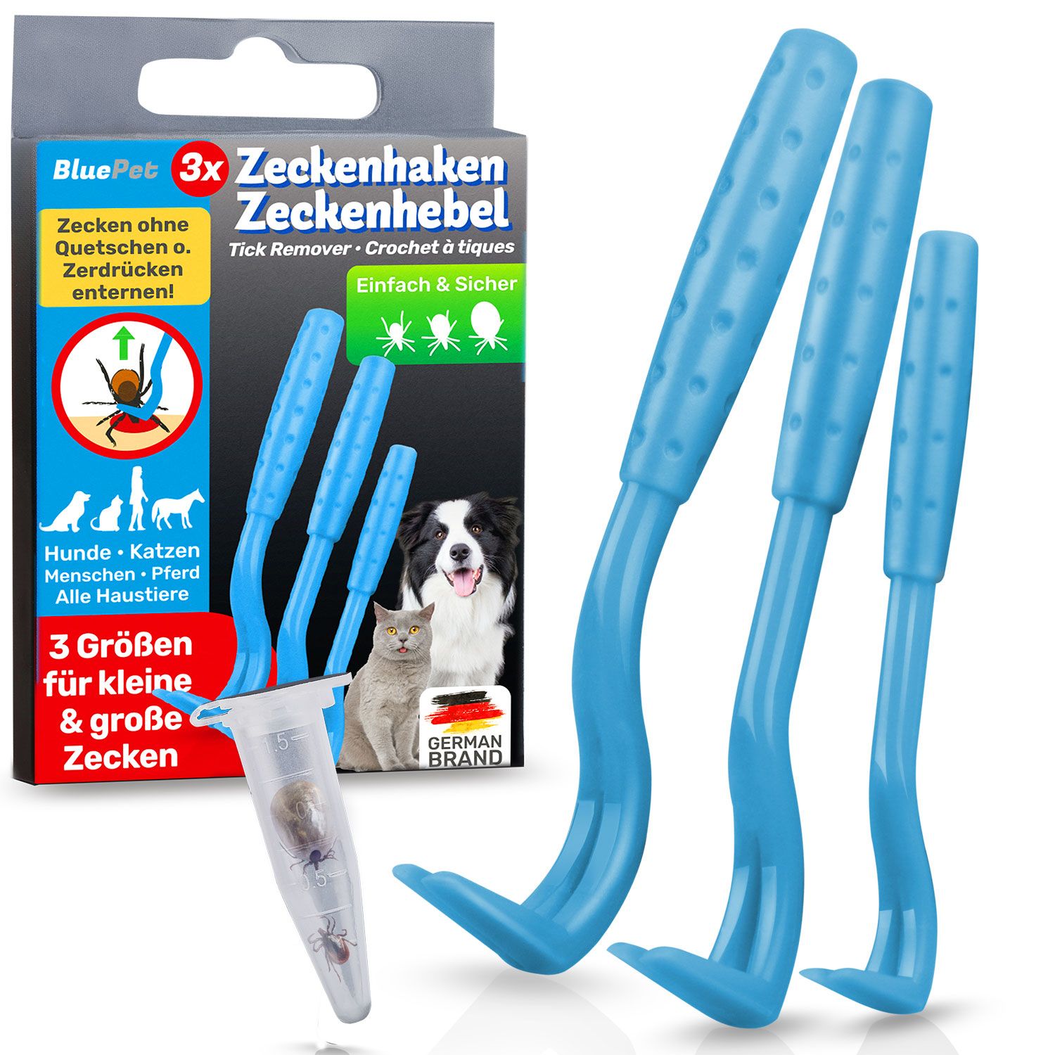 BluePet 3er Set Zeckenhaken als Zeckenentferner
