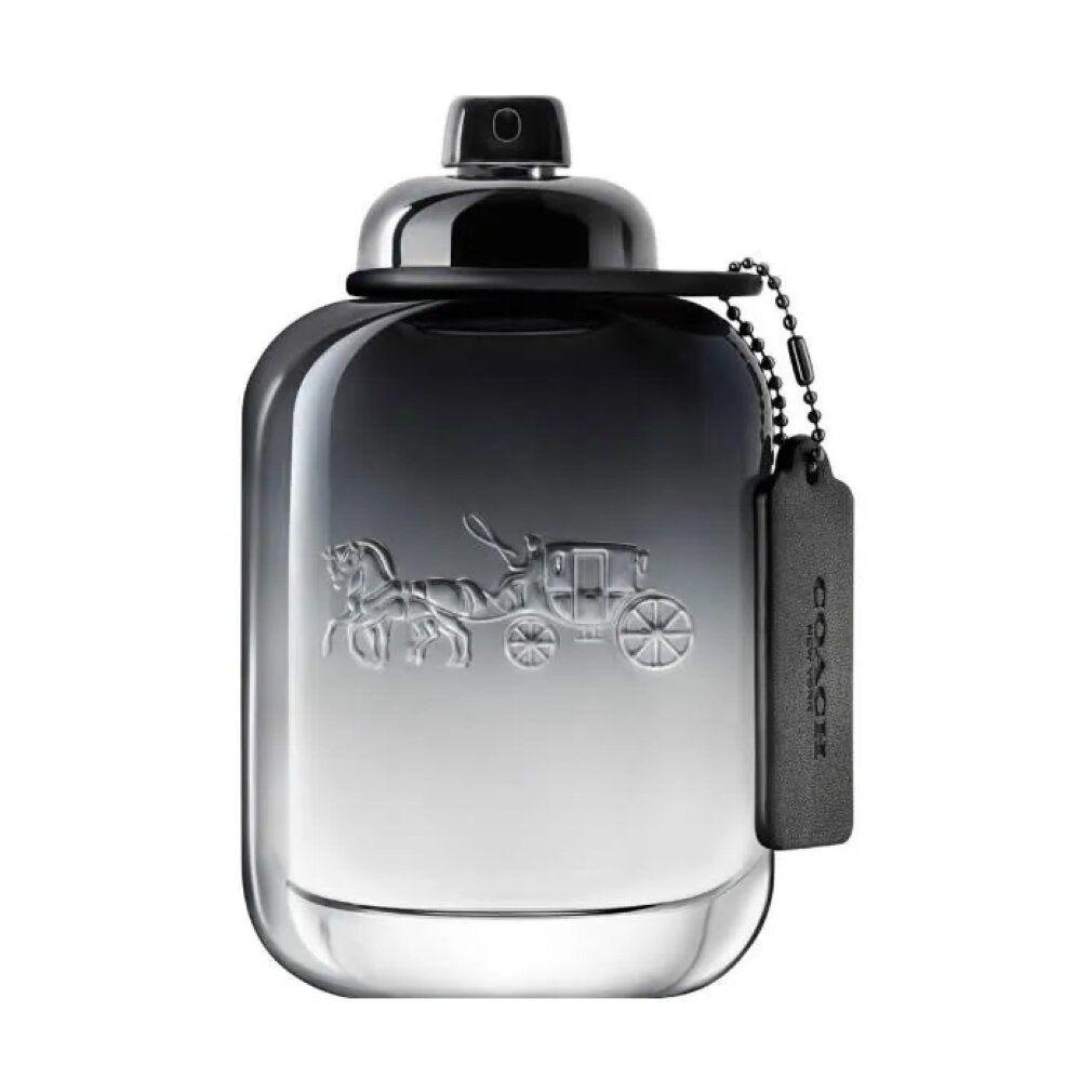 Coach For Men Eau de Toilette Flakon. Farbverlauf Flakon mit geprägtem Logo und Anhänger. Schwarzer Verschluss.
