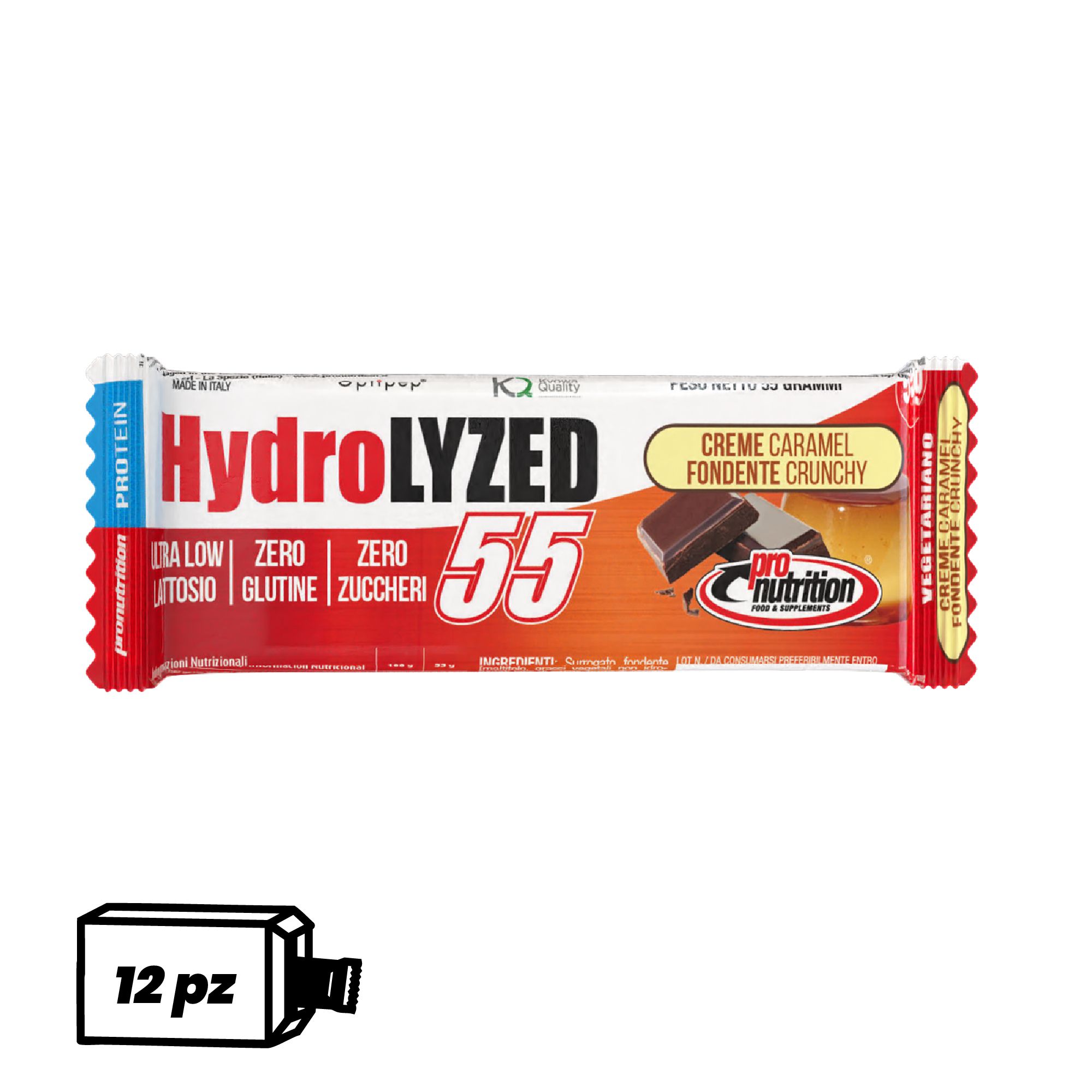 Pronutrition Barretta proteica Hydrolized senza zuccheri (12 x 55 gr, Caramello fondente)