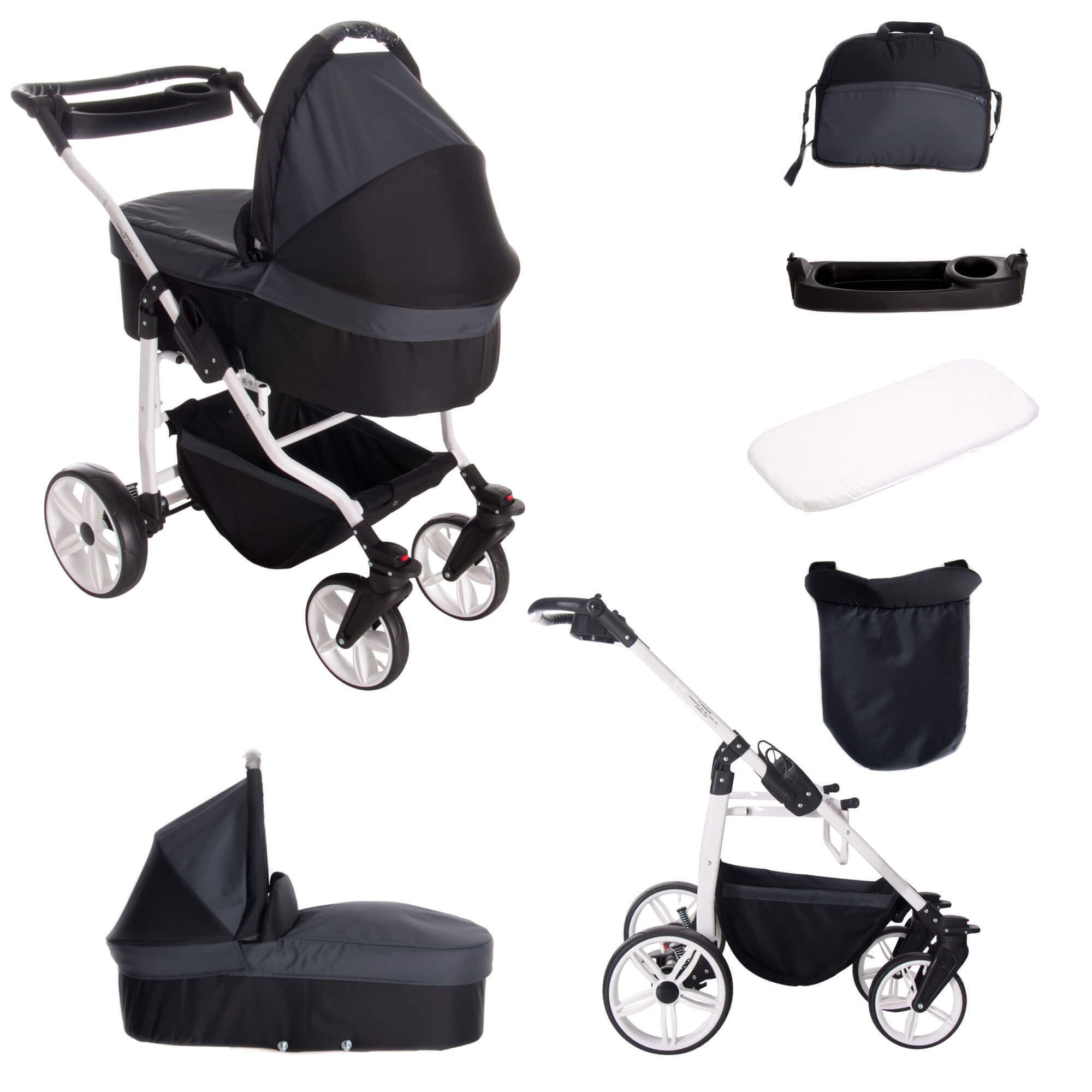 Bebebi Zürich 4 in 1 Kinderwagen Komplettset ISOFIX Basis Hartgummireifen, Rigi