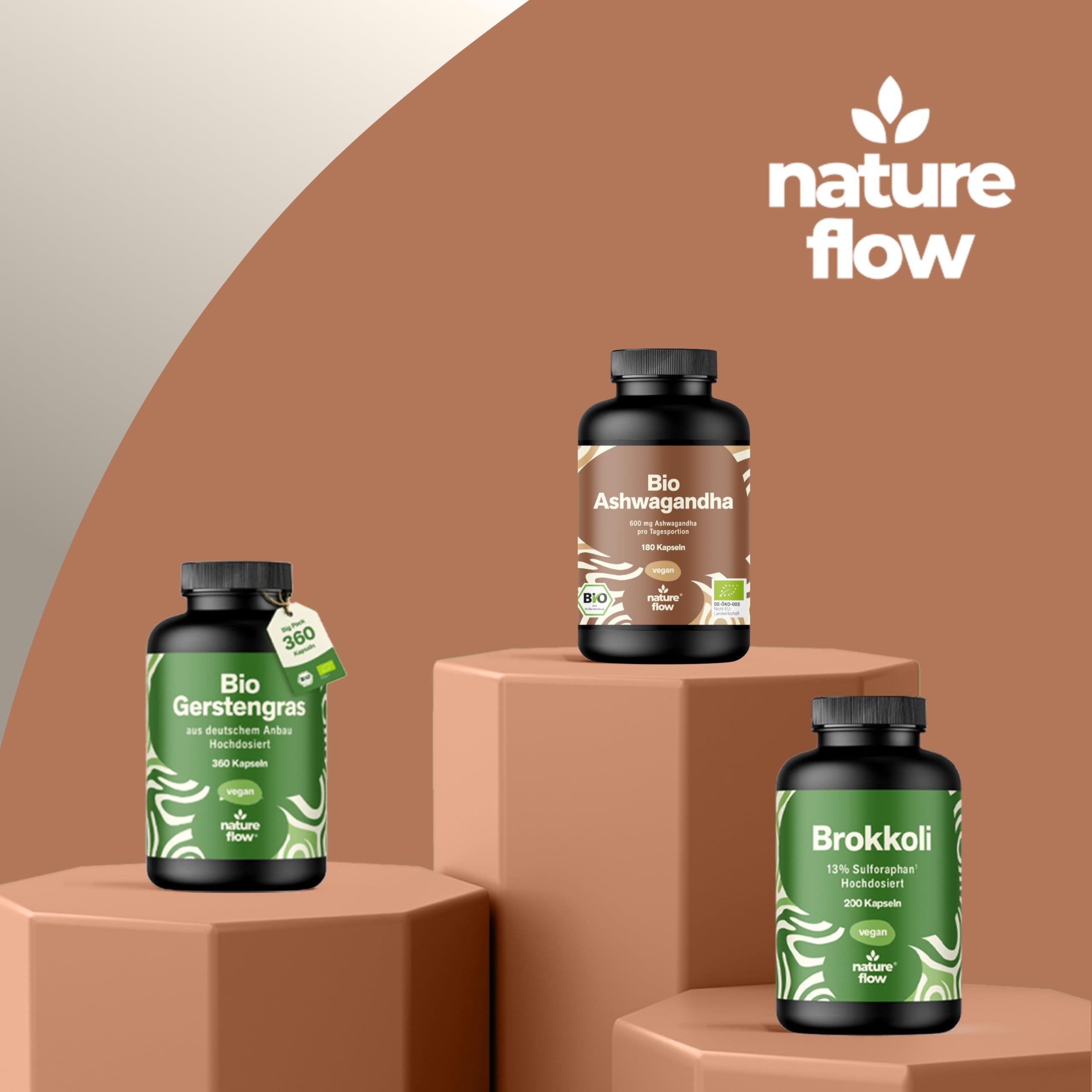 Bio Ashwagandha Hochdosiert - 180 Kapseln - KSM-66® - 3 Monate Vorrat - Nature Flow
