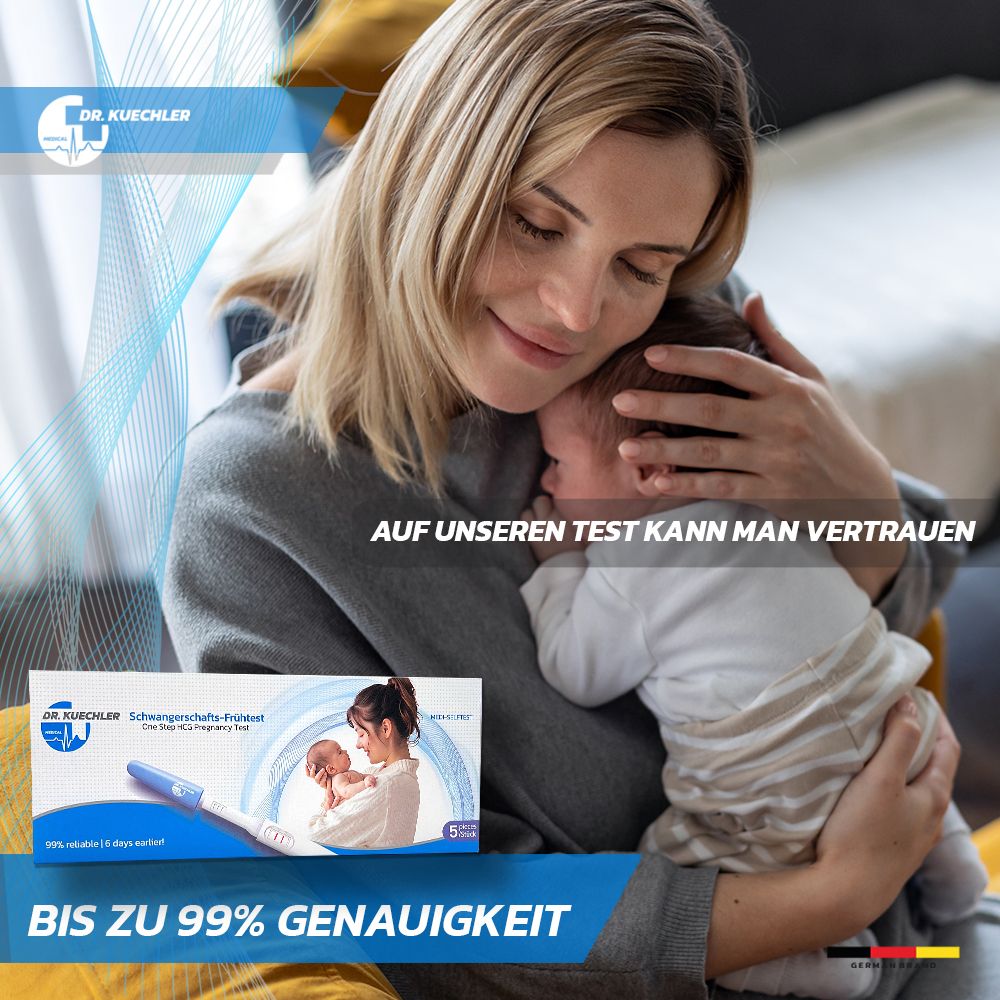 Dr. Kuechler Schwangerschaftsfrühtest mit 99% Genauigkeit.
