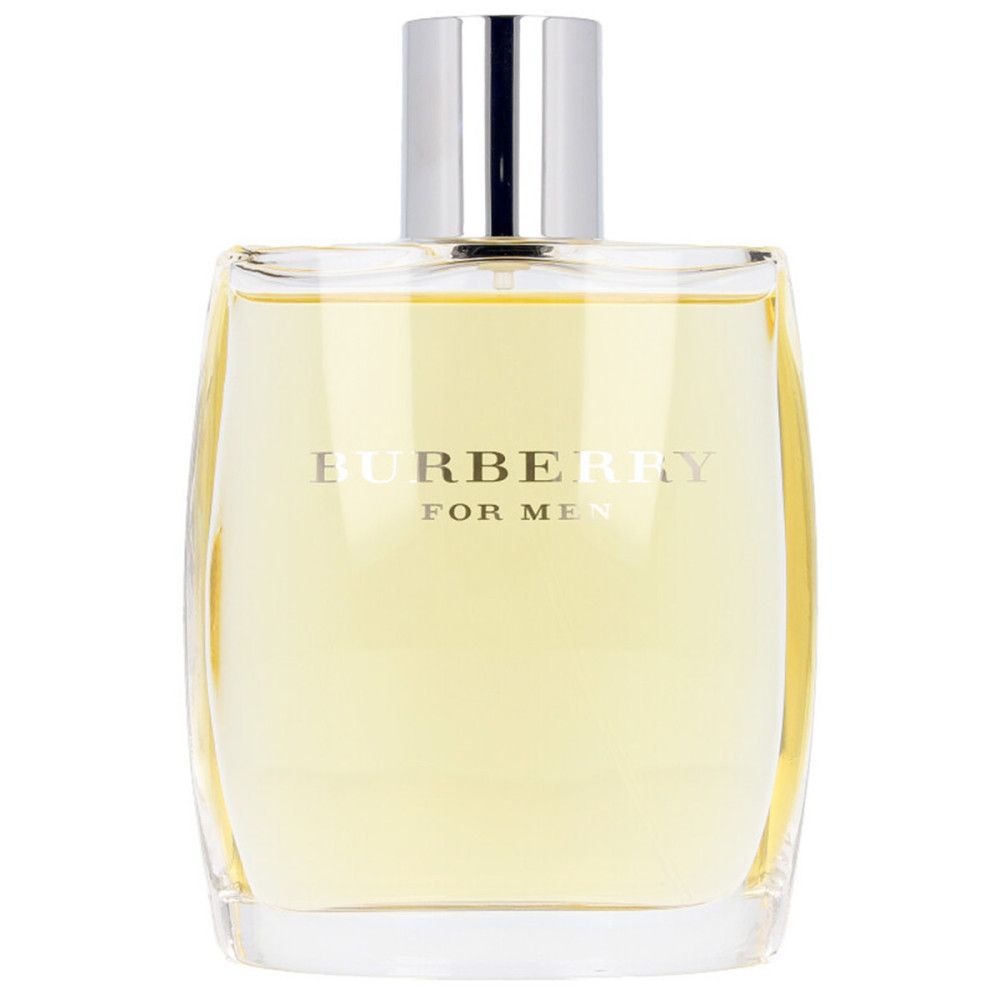 Burberry For Men Eau de Toilette. Rechteckiger Glasflakon mit silbernem Verschluss. Schriftzug Burberry For Men.