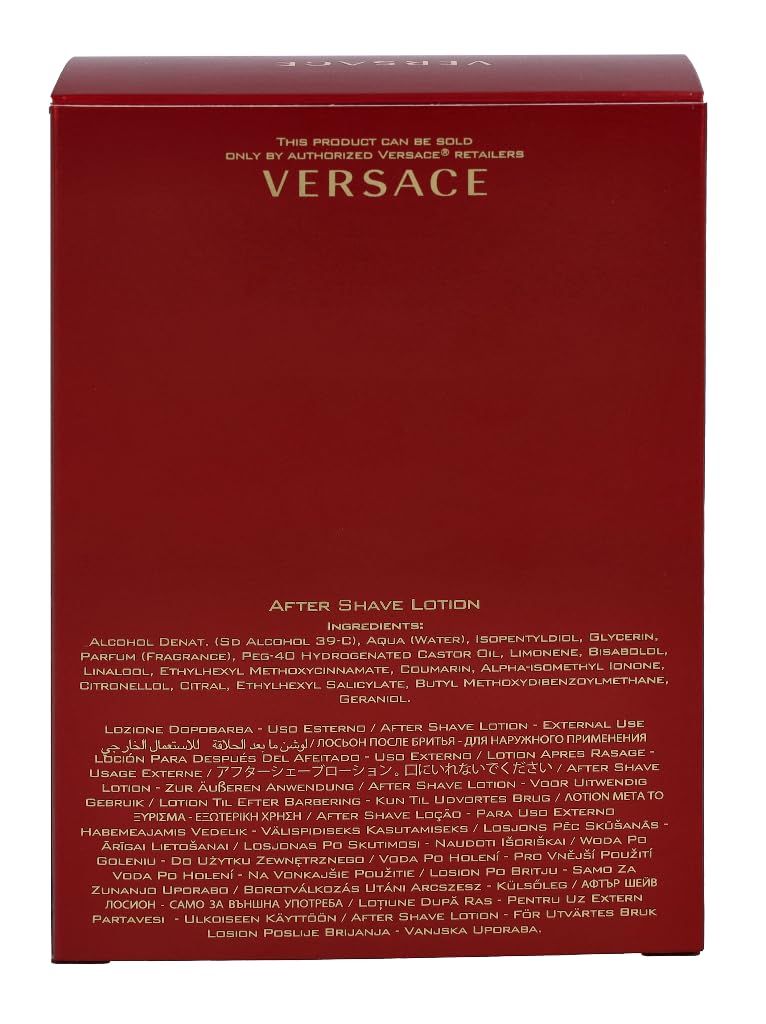 Rote Schachtel mit Text und Inhaltsstoffen. Text: After Shave Lotion, Inhaltsstoffe in mehreren Sprachen.